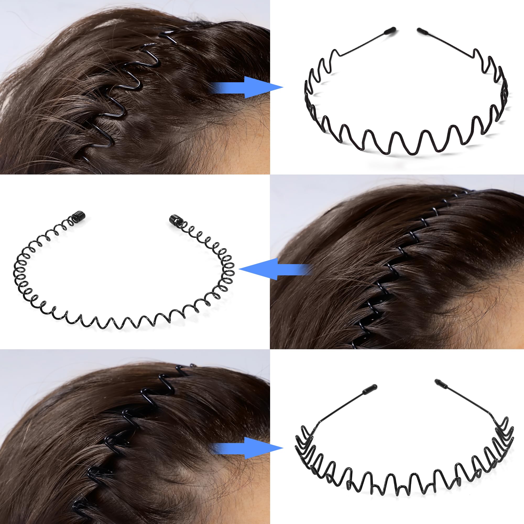 4 Fasce Per Capelli In Metallo Con Onde, Design Antiscivolo, Per Uomo E Donna, Sport E Vita Quotidiana - 3