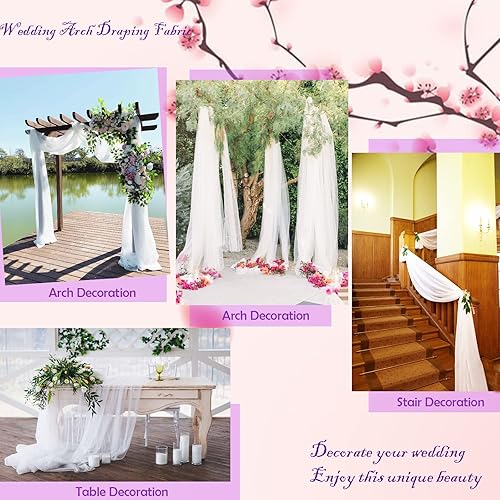 Miniatura 3 de Tela drapeada para arco de boda, 63 x 26 pies, cortinas blancas para arco de boda, cortinas de tela de tul transparente para ceremonia de boda,