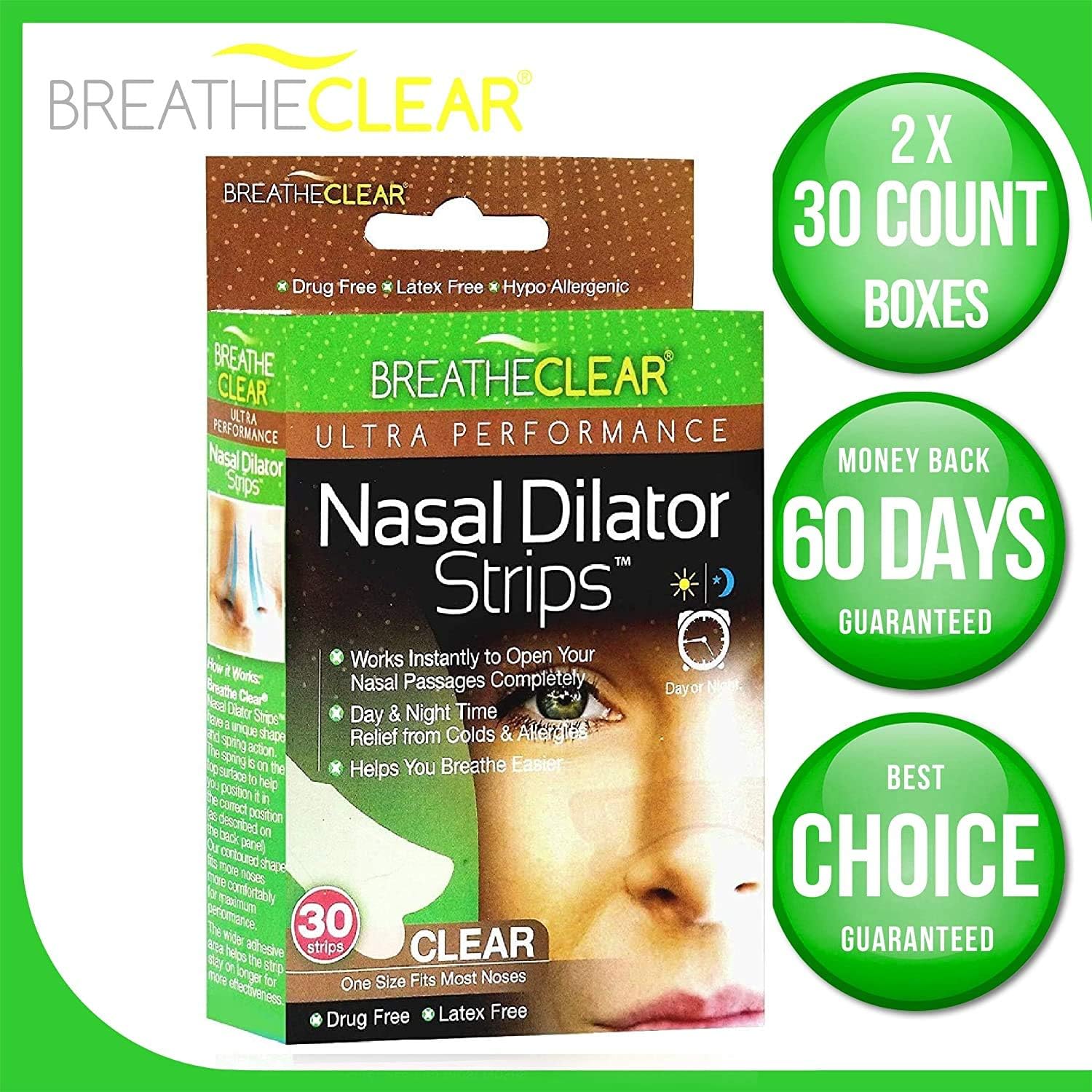 Breathe Clear® Ultra Performance Nasal Strips, Large 90 Count, Clear | Instant Nasal Congestion Relief | Perfect for Colds & Allergies | Helps Improve Sleep & Reduces Snoring: Health & Personal Care