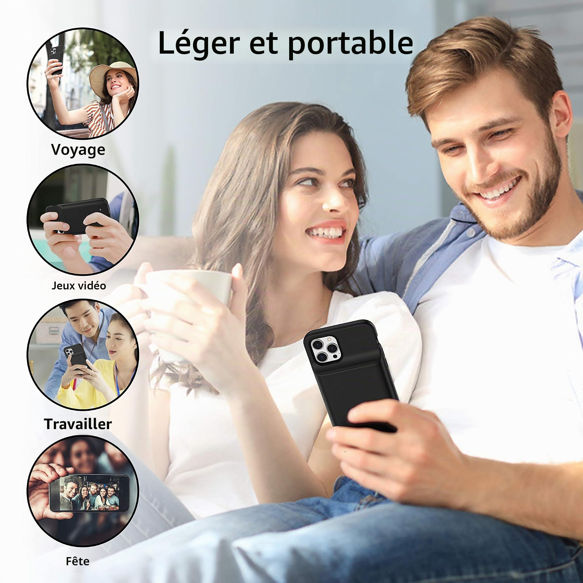 Coque de batterie pour iPhone 13 Mini, 6800 mAh ultra fine, portable, coque de protection intelligente, compatible avec iPhone 13 Mini/12mini (5,4") Chargeur de batterie étendue rechargeable