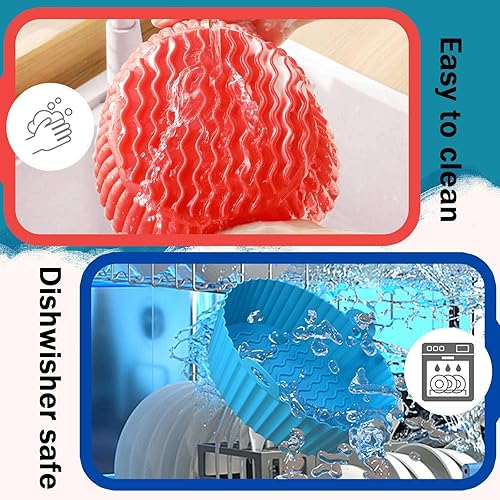 Miniatura 4 de Paquete de 2 forros de silicona para freidora de aire 75 pulgadas reutilizables de silicona con guantes resistente al calor fácil limpieza cesta