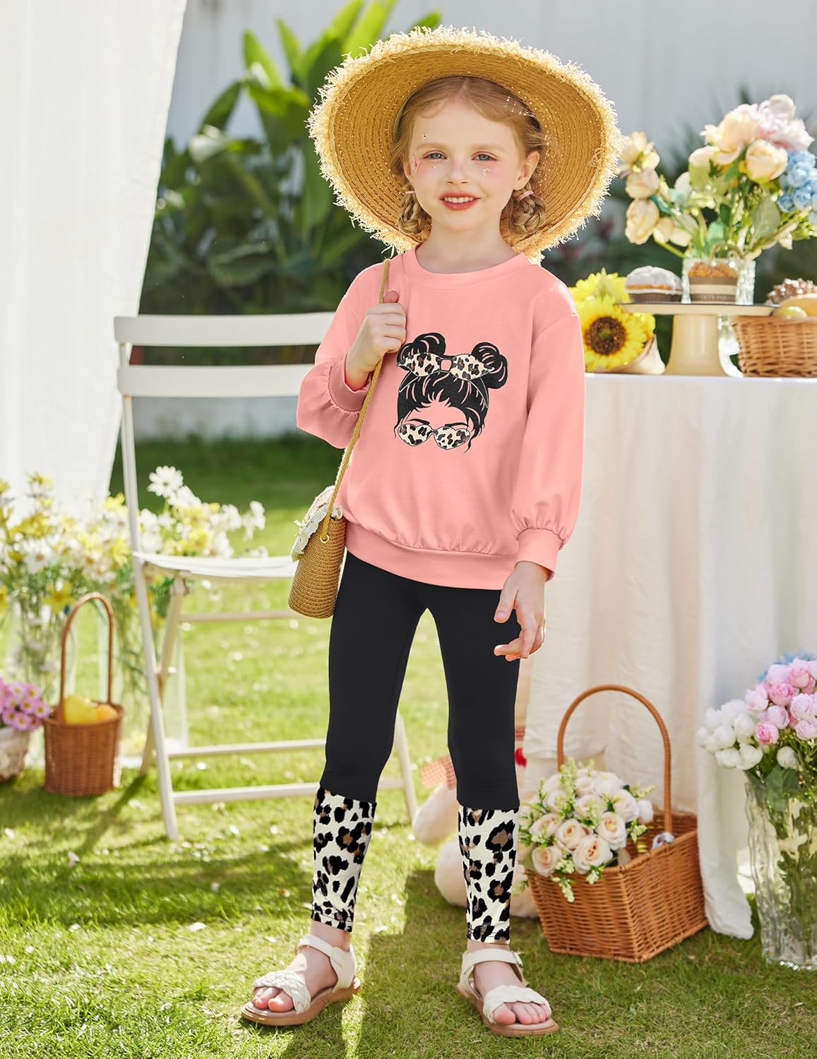 Arshiner Toddler Girls Clothes 2Pcs Graphic Pullover Sweatshirts Patchwork Leggings Pants Fall Winter Outfit Tracksuits 1-6 - Image 3