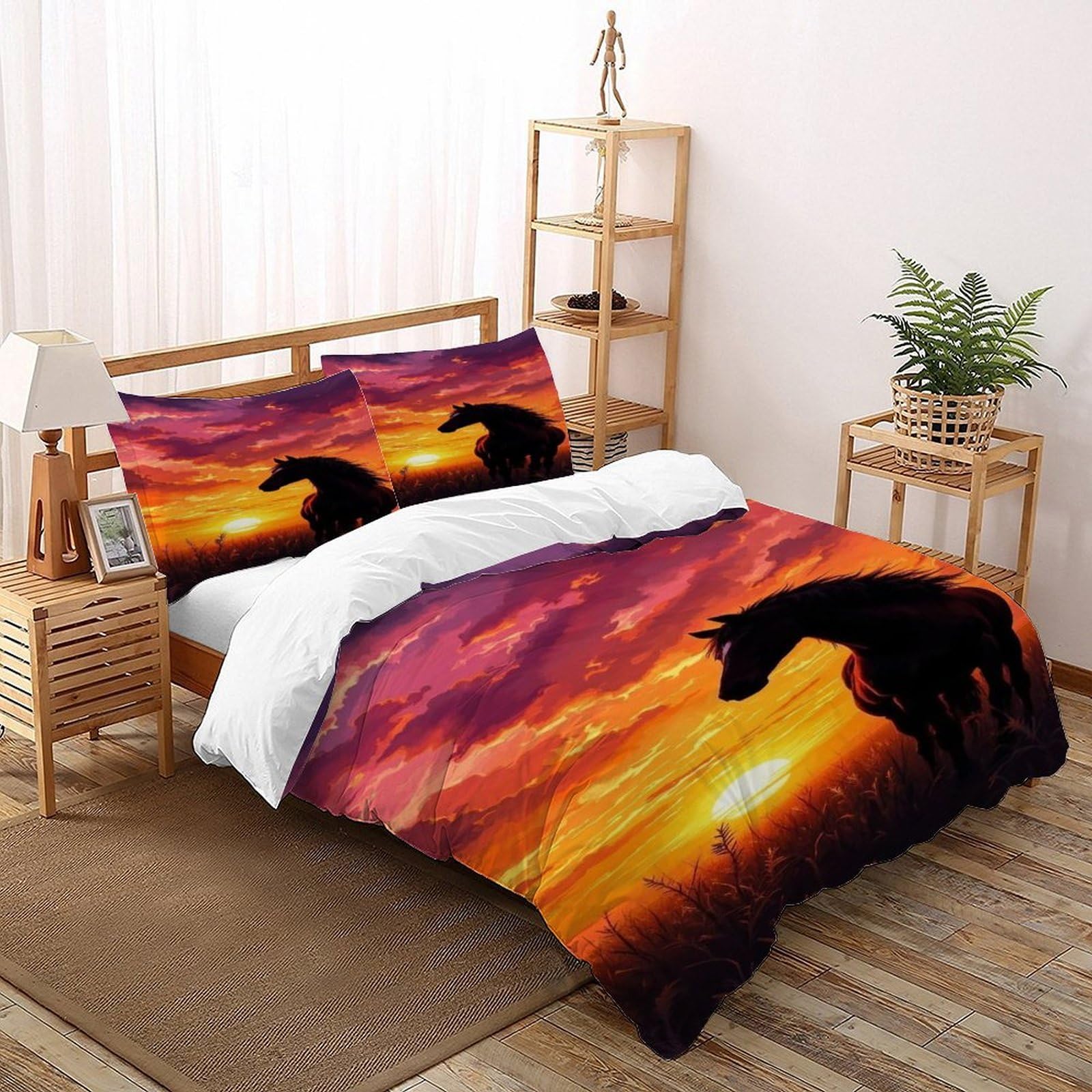Parure de lit cheval imprimé haute définition en microerie douce avec fermeture éclair pratique