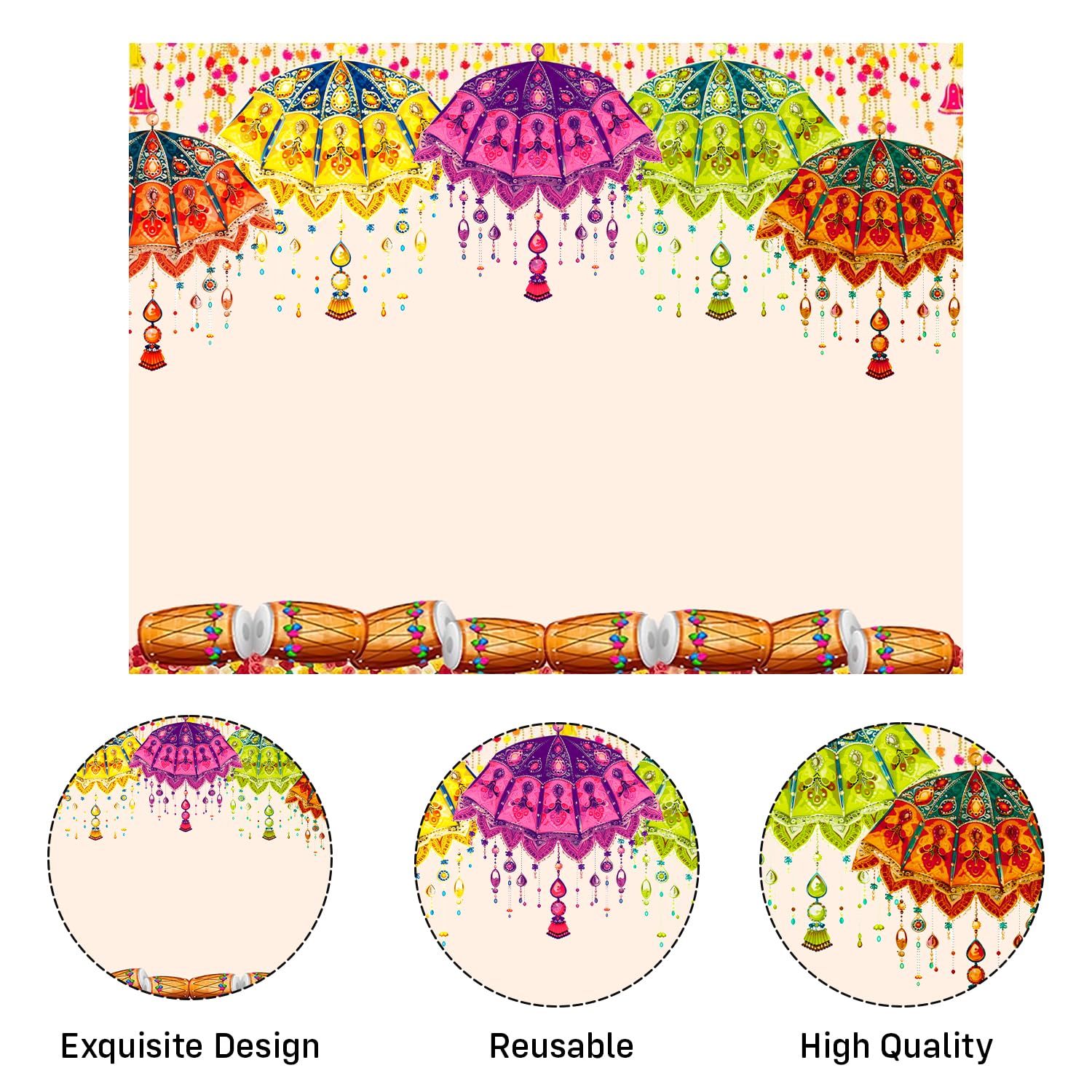 Party Propz Traditional Backdrop Cloth for Decoration Pooja, Diwali Decoration for Home Decor, Navratri Decorations Items, Haldi Decorations Items for Home (Cloth Banner)(8 * 5ft) - Image 3 thumbnail