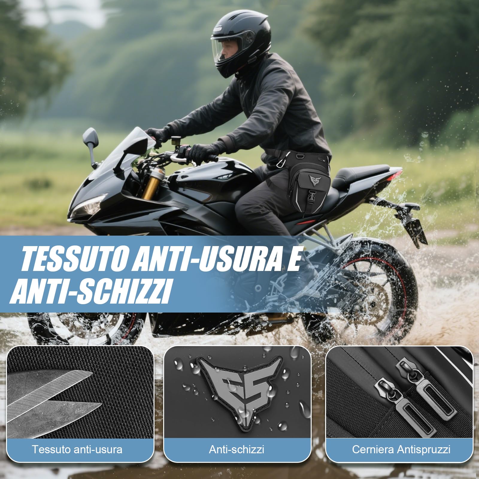 Eshow Marsupio da Gamba per Moto Espandibile, Borsa Cosciale con Cintura Regolabile per Uomo e Donna, Borsello Sportivo per Trekking Ciclismo Viaggio Campeggio Pesca