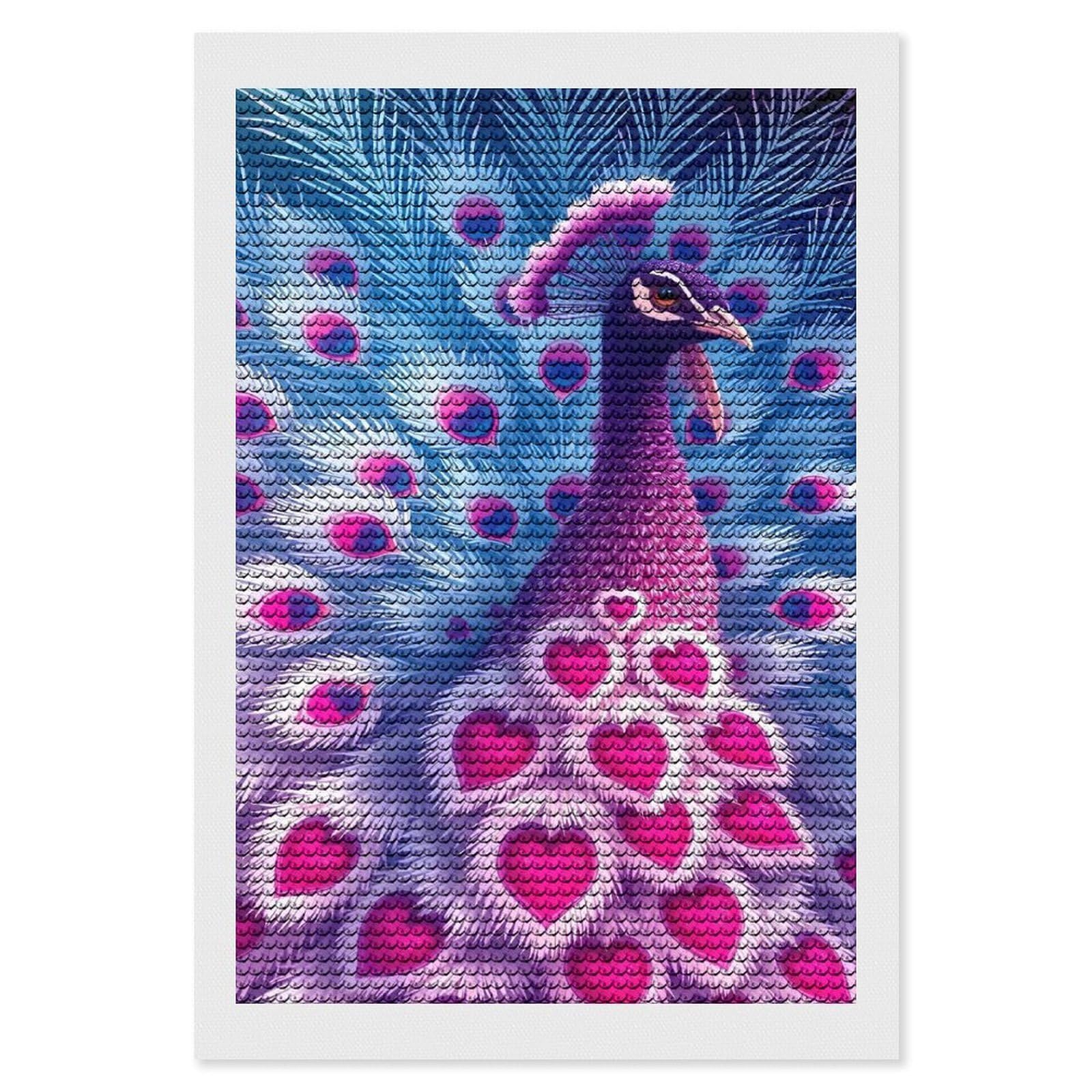 Junmoney Peacock with Hearts Diamond Art Kit 8"x12", Relaxing DIY Hobby, Satisfying Creative Project, Living Room Decor, for Women