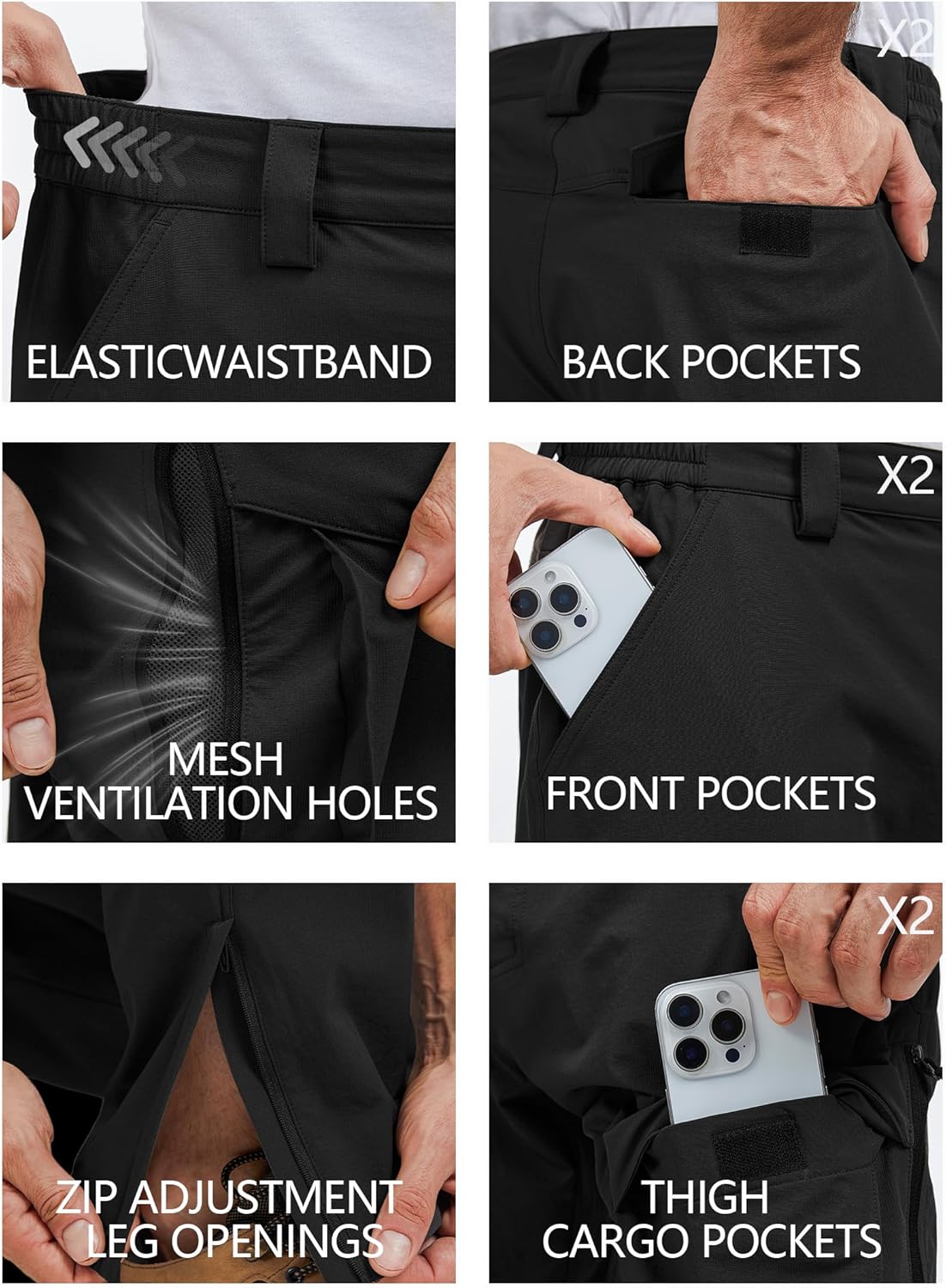 Men's Ripstop Cargo Hiking Pants, Water Resistant Outdoor Work Trousers, Multi-Pocket Pants for Camping Safari - Image 4