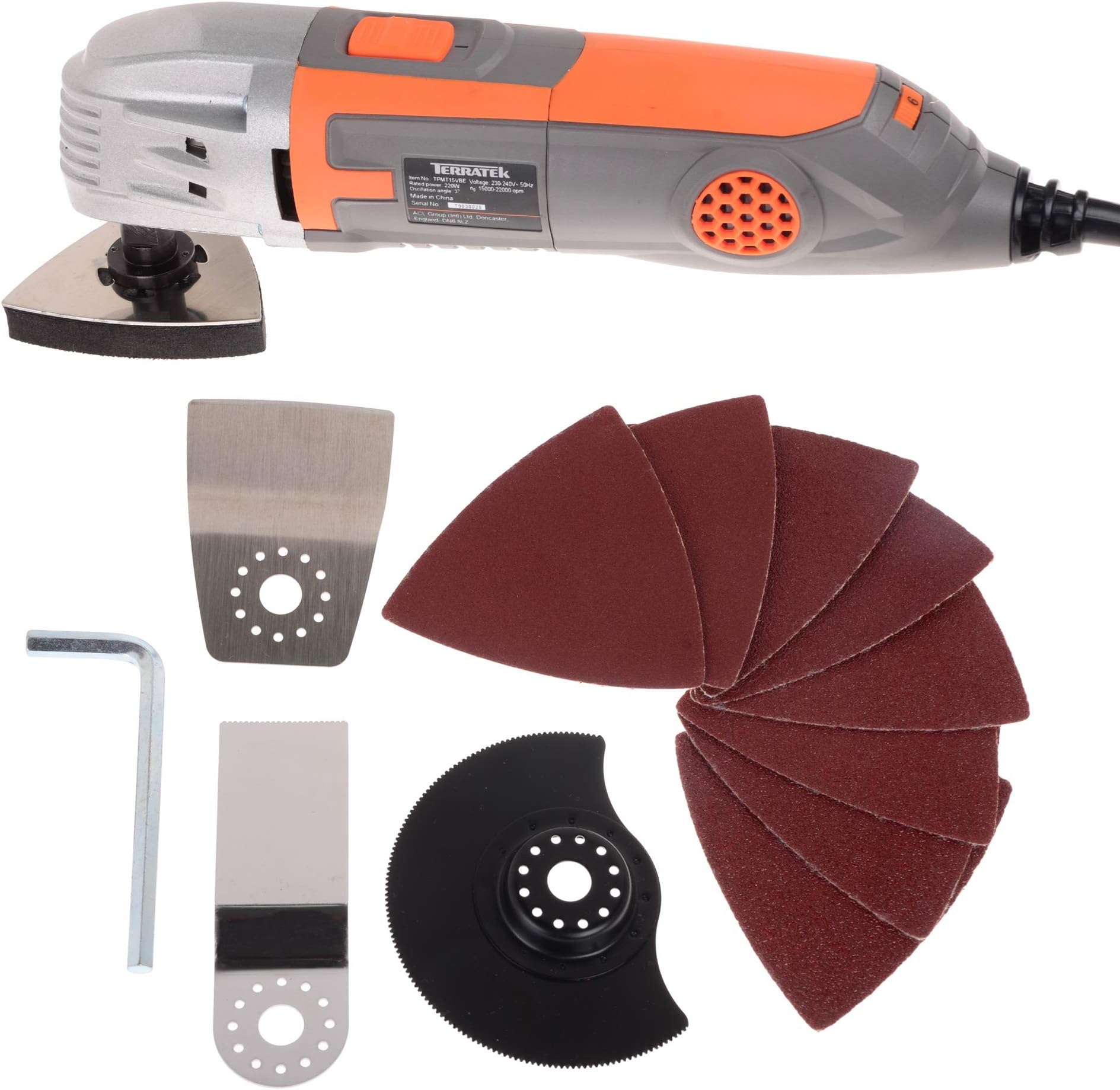Terratek Oscillating Variable speed Multi Purpose Multi-Tool with 32 Piece accessory kit,Ideal for Cutting,scraping & sanding