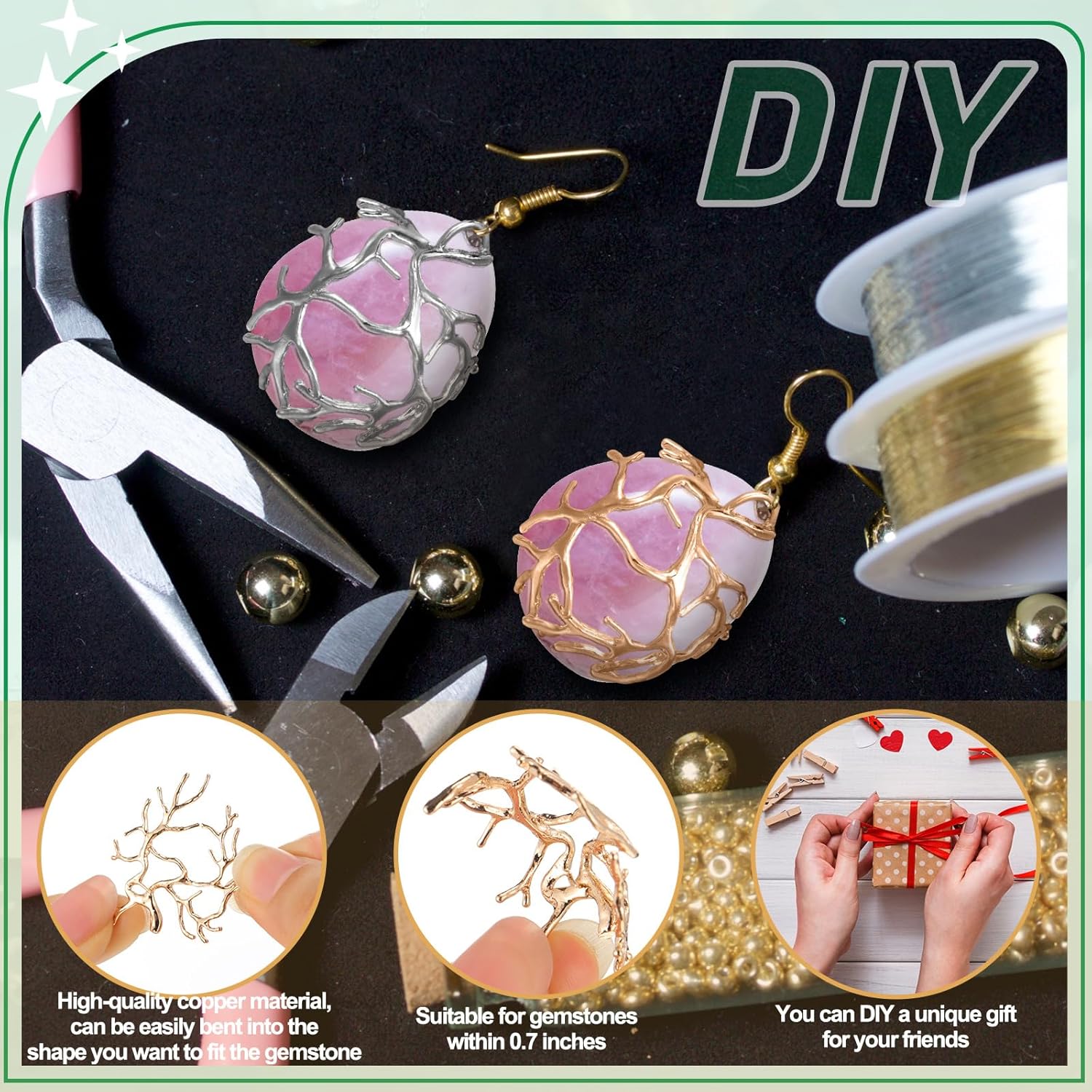 Hicarer 20 Pcs Pendant Trays for Jewelry Making Branch Shape Metal Claw Cage Pendant Holder Crystal Cage Necklace Open Bezels for DIY Necklace Jewelry Making Supplies - Image 3