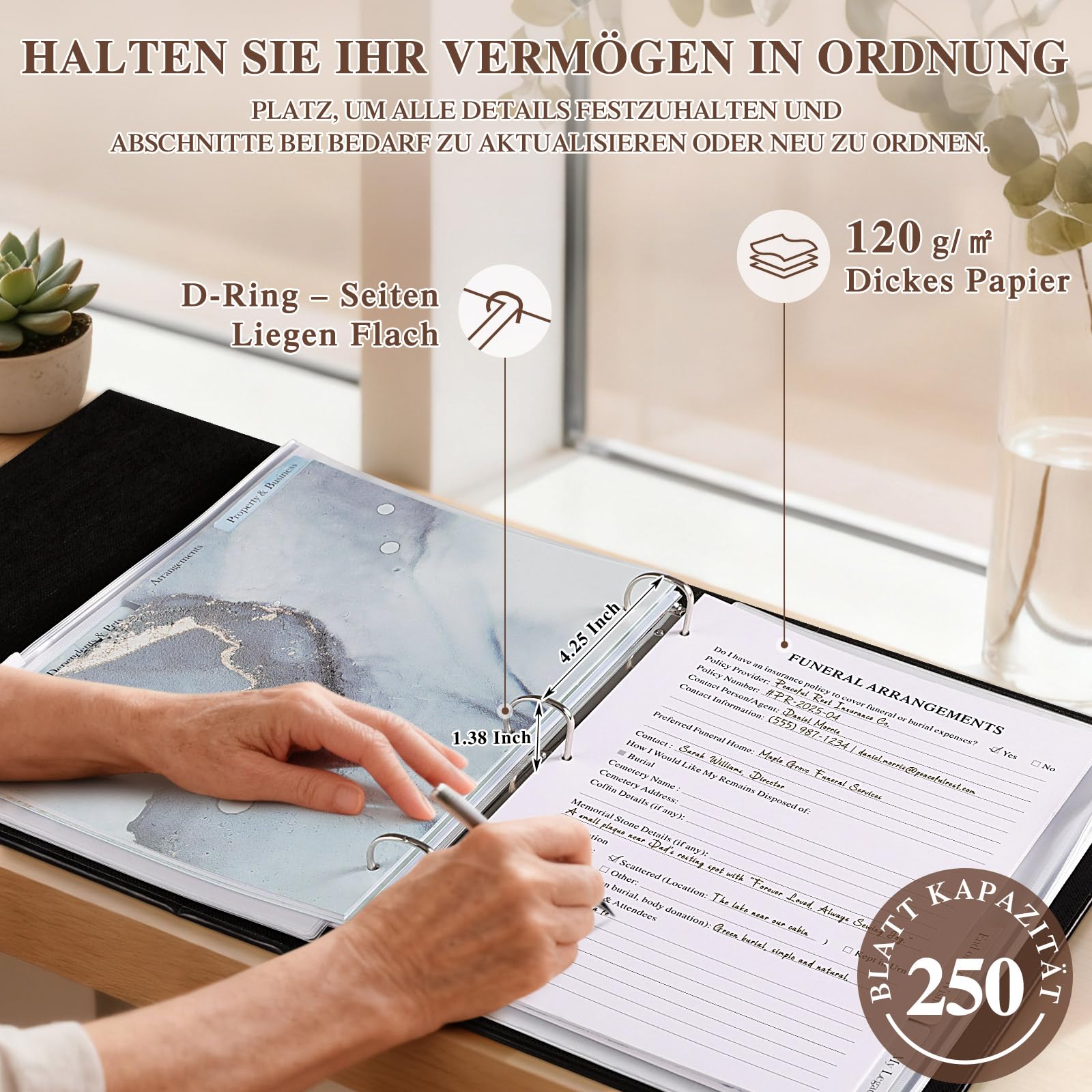 Lanpn Nachlassordner zum Lebensende – End of Life Binder, Todesfallplaner mit 8 Trennblättern & 10 Zipper Taschen, Alles Wichtige an einem Ort: Dokumente, Wünsche & Finanzen, Schwarz, Englisch