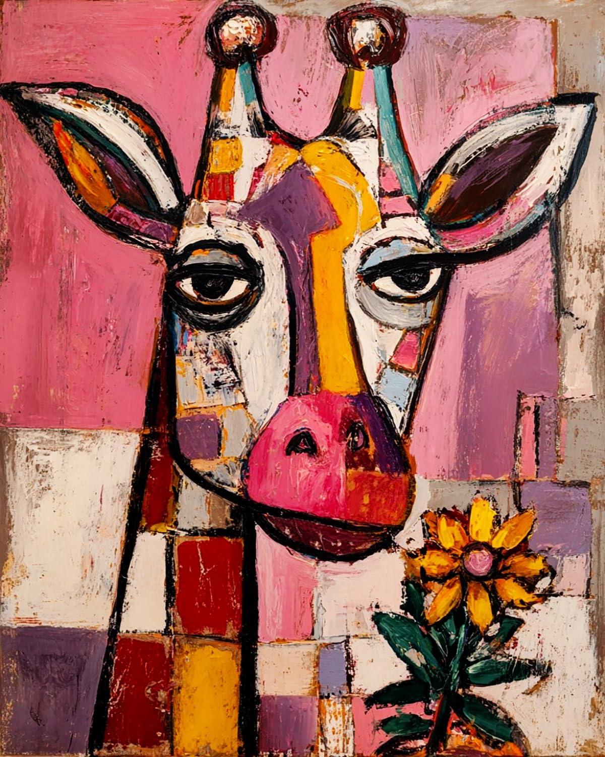 LIUBAISHI Paint by Numbers for Adults, Colourful Giraffe with Sunflower, 16x20 Inch, Acrylic on Canvas, 3 Brushes Included