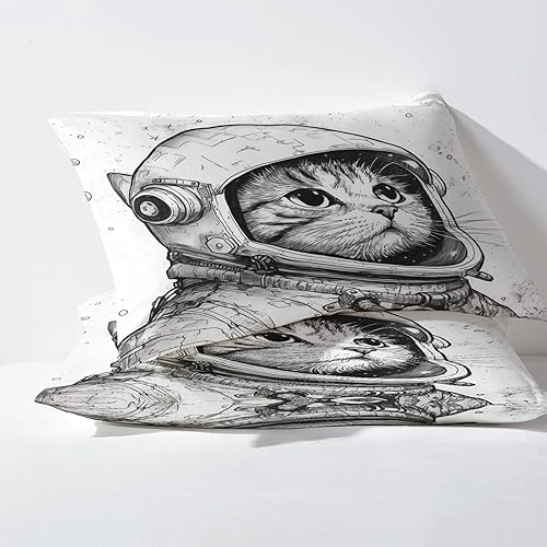 Miniatura 3 de Sábanas de gato tamaño King dividido, sábanas de astronauta, sábanas y fundas de almohada estampadas de 5 piezas, microfibra suave con bolsillo