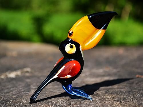 Miniatura 4 de Figura de pájaro tucán de cristal – Miniatura soplada a mano estilo Murano – Adorno coleccionable de pájaro tropical para estante o escritorio