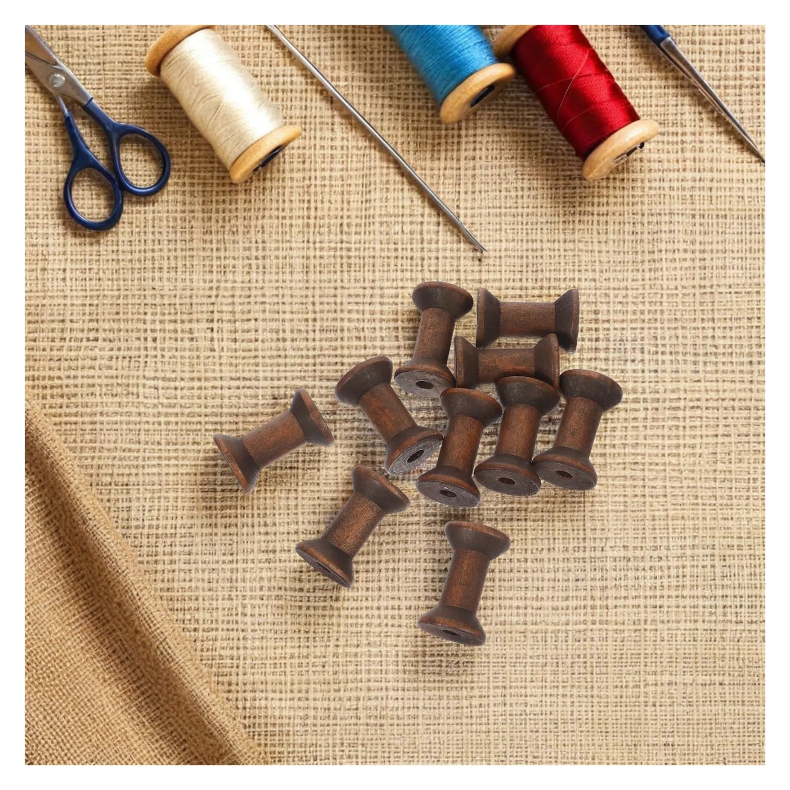 10 Stück Vintage Holzfadenspulen Naturholz Bandspulen DIY Basteln Nähen Stickwerkzeuge Holzspulen for