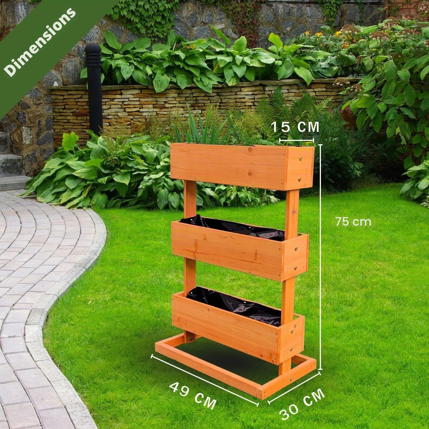 Coemo Jardinière Verticale surélevée à 3 étages - Escalier de Fleurs - Parterre d'herbes prématurées - Jardinière avec Film de Plantation - 49 x 30 x 75 cm - pour terrasse, Balcon et Jardin d'hiver