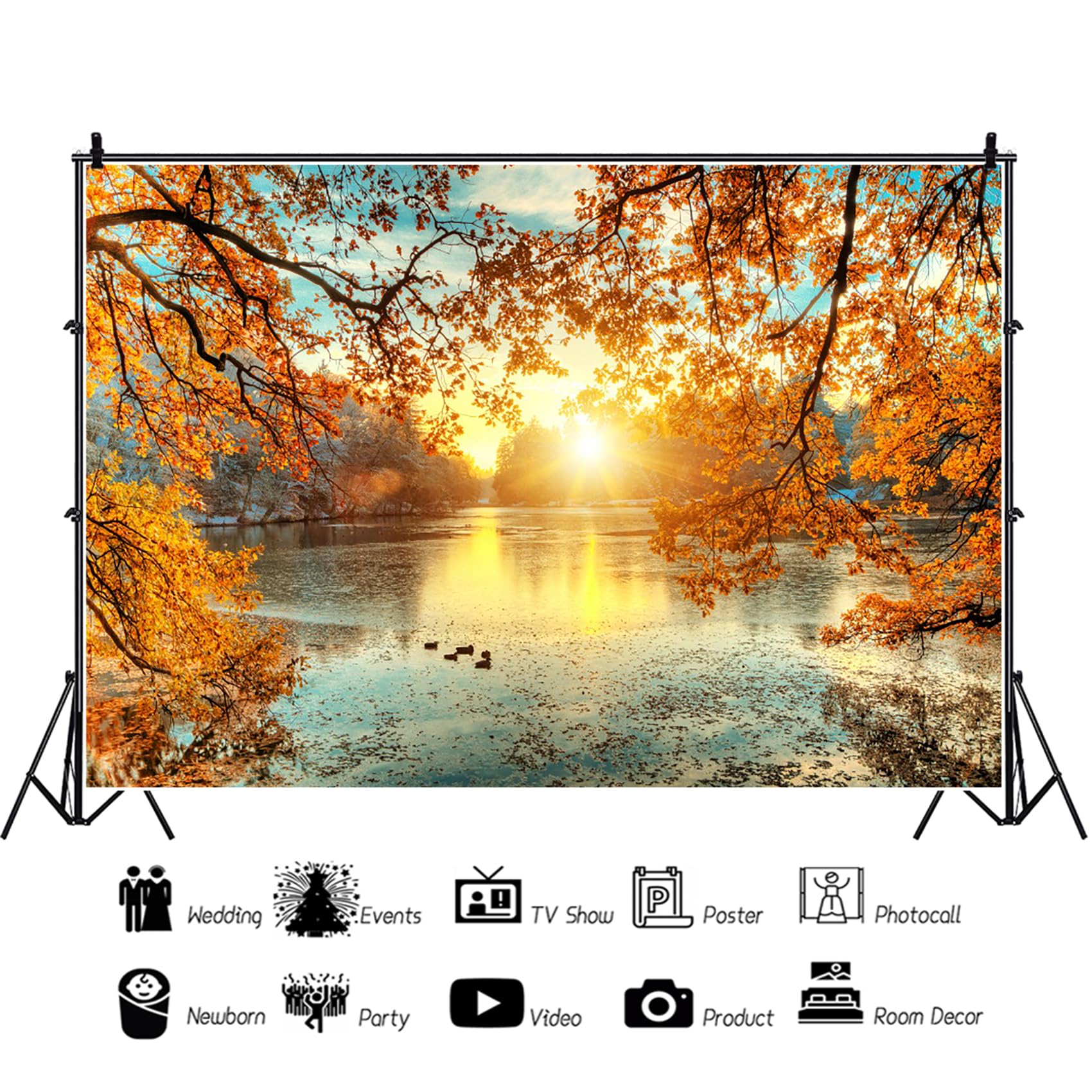 SDOTPMT Diamètre 1.8m L'automne Paysage Fond De Photographie Rond Belle Doré Arbre D'érable Forêt Naturel Couverture De Fond De Cercle Pour Enfants Date D'anniversaire Baby Shower Décor De Fête