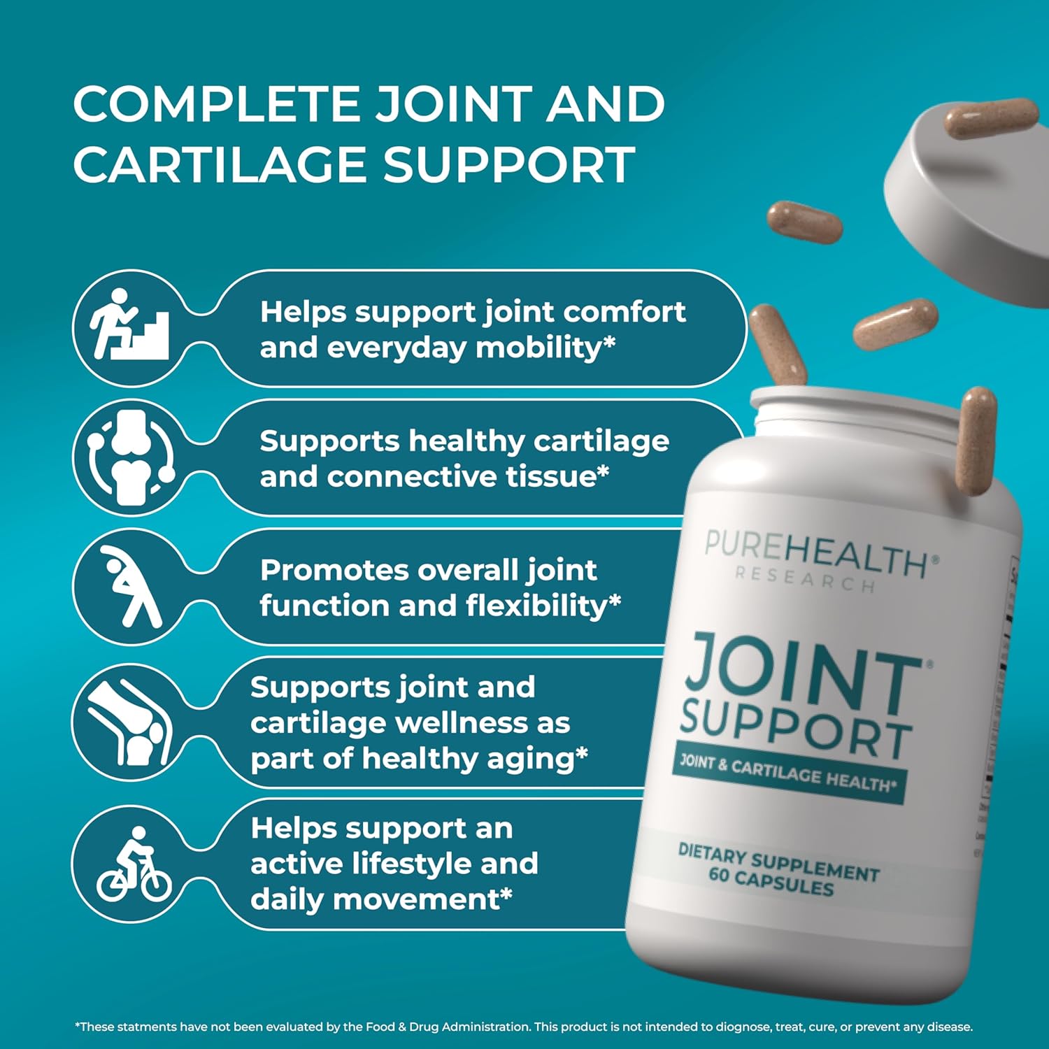 PUREHEALTH RESEARCH Joint Support NEM Eggshell Membrane with Boswellia Extract, Calcium & Turmeric, 60 Capsules
