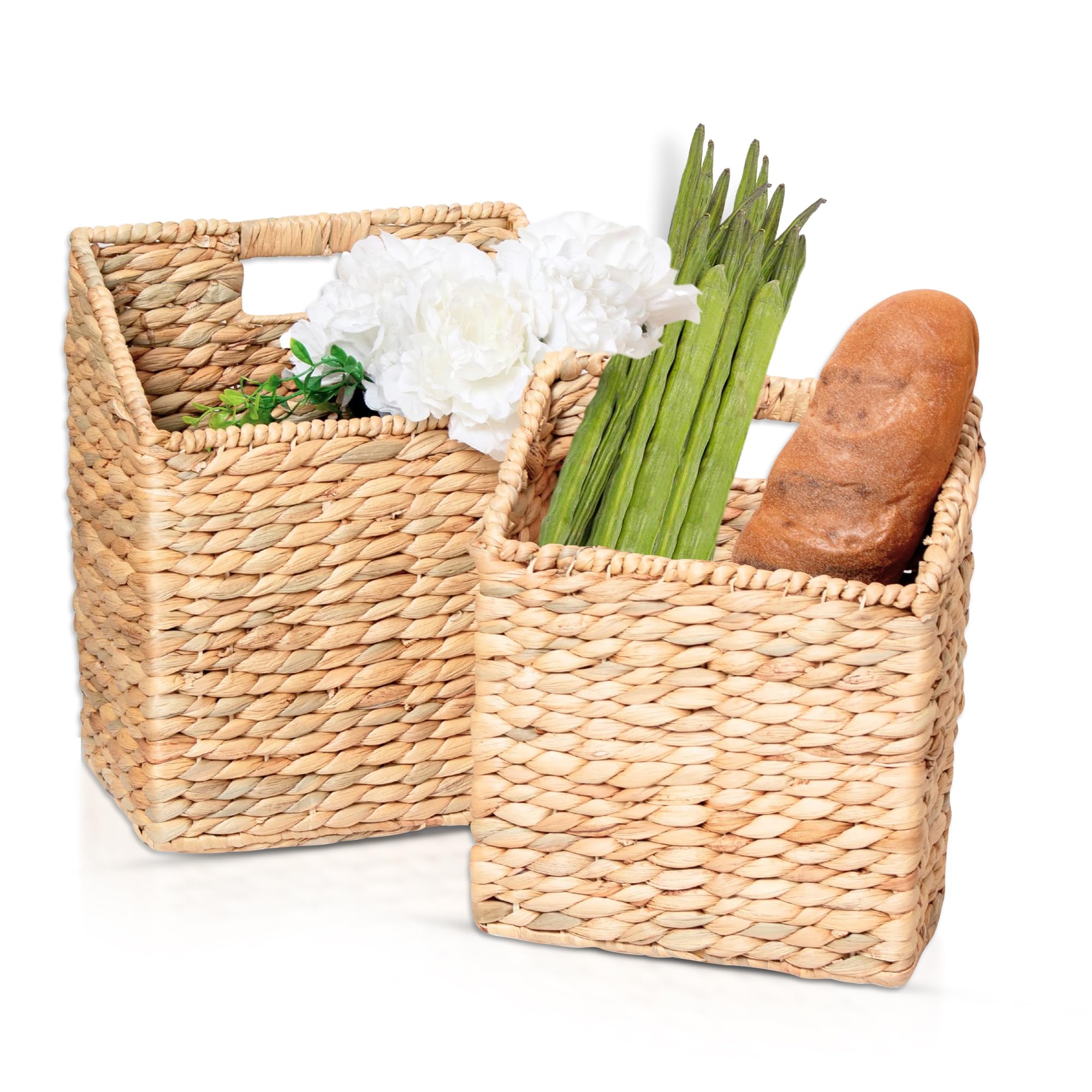 2er Set Hängende Aufbewahrungskörbe aus Wasserhyazinthe – Handgeflochtene Wandkörbe für Post, Dokumente, Bücher & Zubehör – Wandorganizer für Flur, Küche, Büro – Boho & Landhausstil