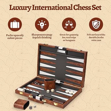 Backgammon Set, Backgammon Set with Premium Leather Case,11 inch backgammon board game with Acrylic Playing Pieces & Wooden Dice Cups,Portable and backgammon travel sets for Adults and Kids