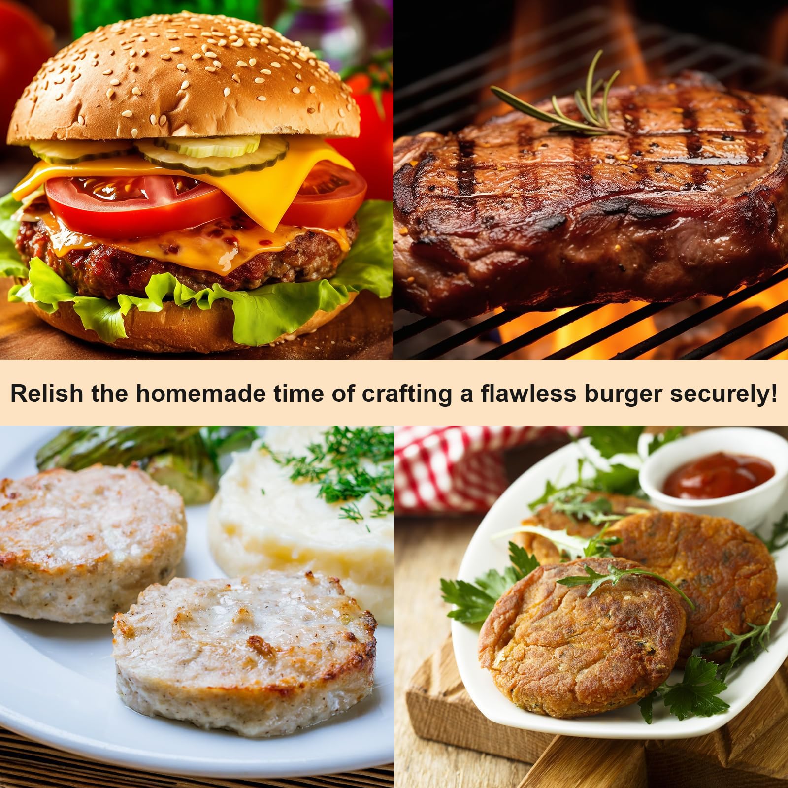 Presse à Steaks Hachés & Moule à Smash Burger en Acier Inoxydable, Qualité Alimentaire 304, Presse Réglable et Anti-Adhésive, Aussi en Mini-Poêle pour Cuisine, Camping et BBQ