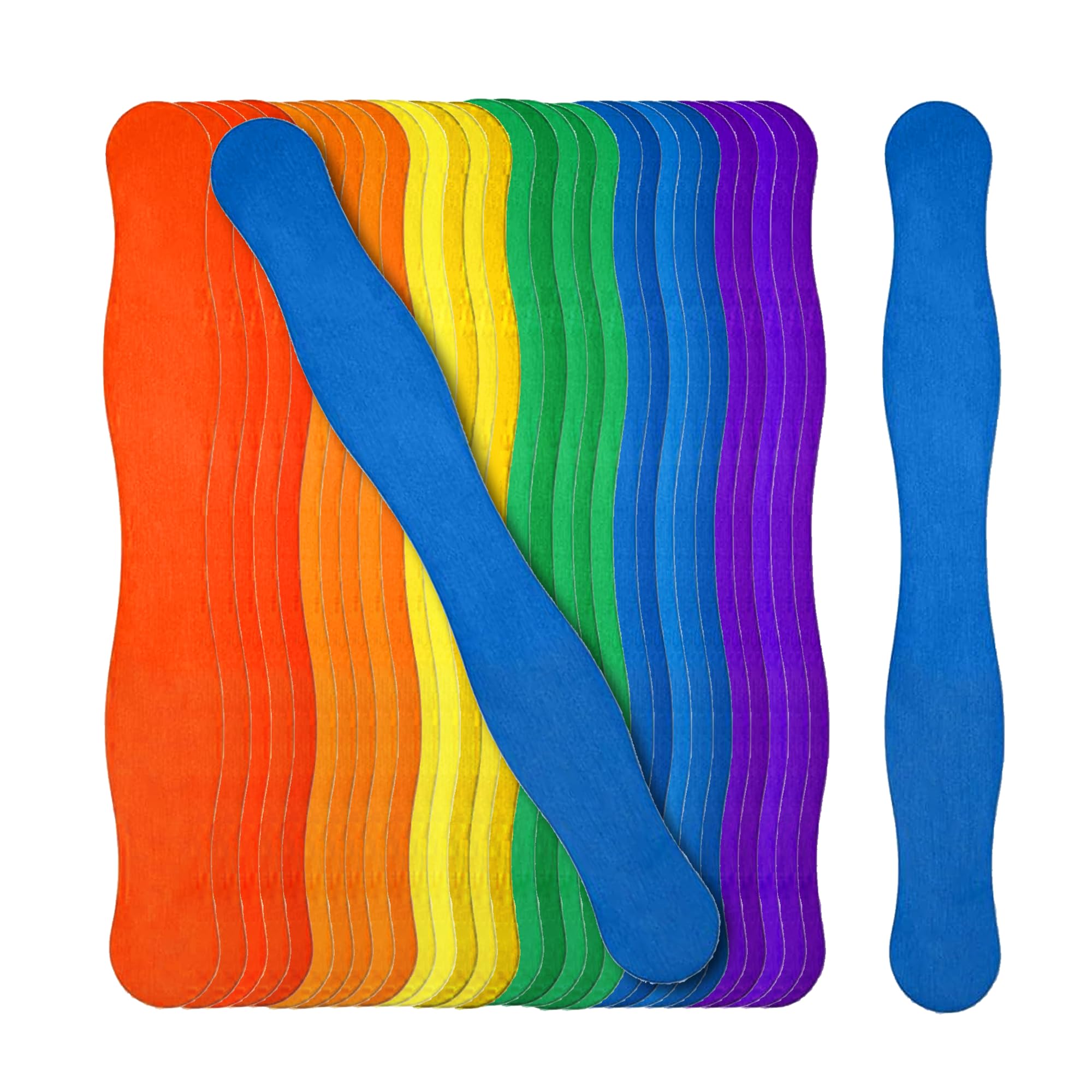 Mandala Crafts Regenbogen-Fächergriffe für Hochzeitsprogramme – 20,3 cm gewellte Holzstäbchen zum Basteln, Bieten von Auktionspaddeln – 300 Jumbo-Stiele für Eis am Stiel
