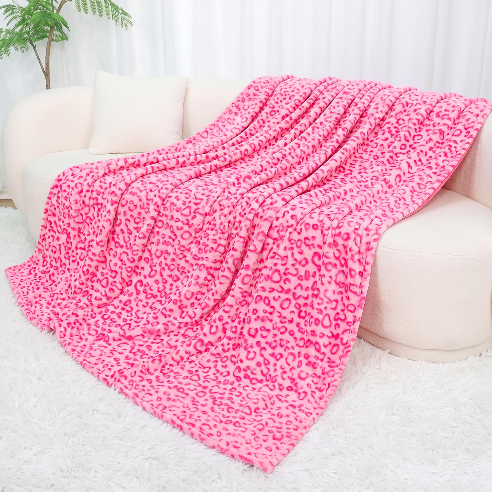 SEEGU Cheetah Fleece Blanket Throw Blanket Cozy Warm Plush Leopard Blanket Pink Lightweight Blankets for Couch, Sofa, Bed, Camping, Travel 60x80 inch, (BP-16)
