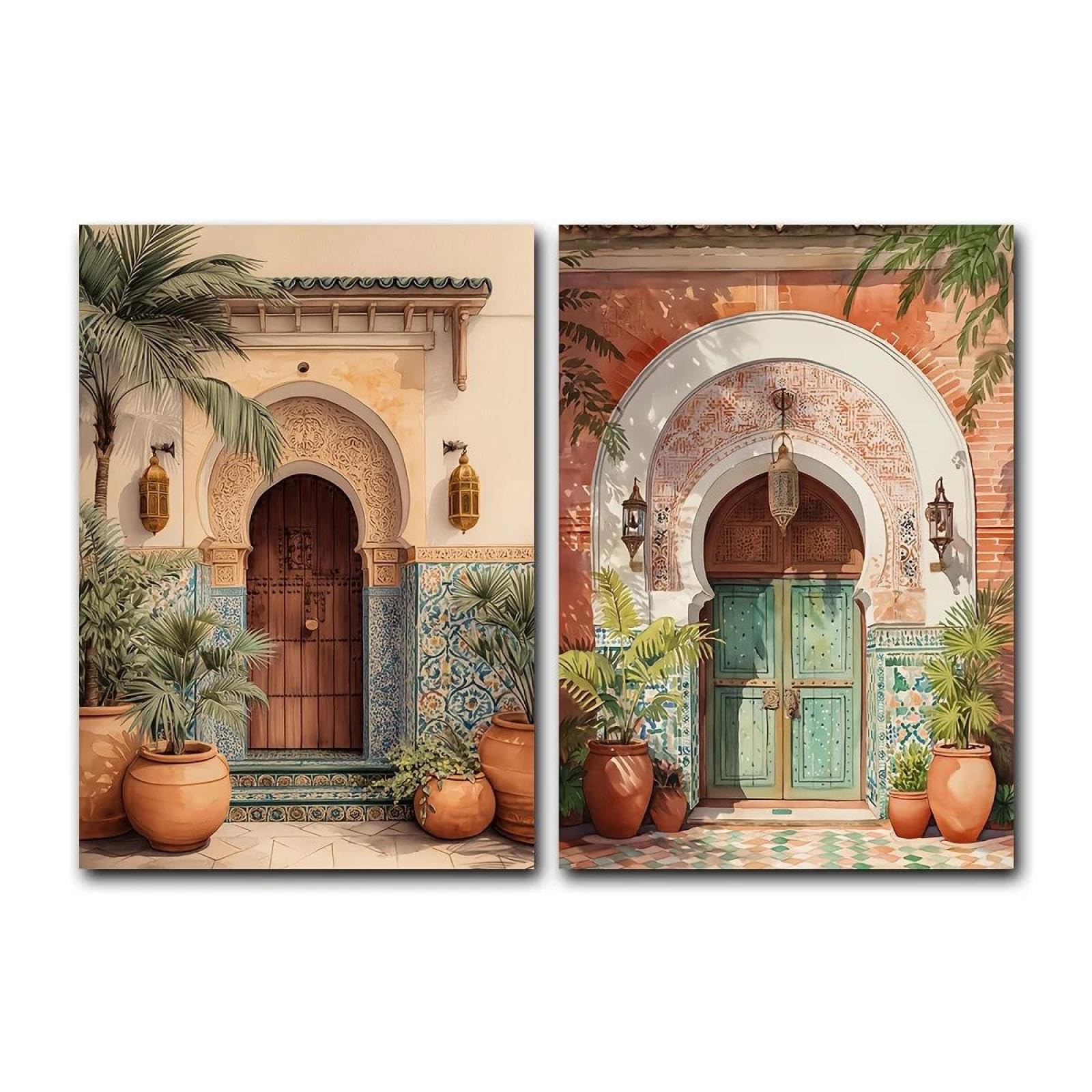 Baibexing Moroccan Wall Art Neutral Boho Print Terracotta Cactus Canvas Painting Poster Wall Art Picture Home Decor 50X70Cmx2Pcs Unframed