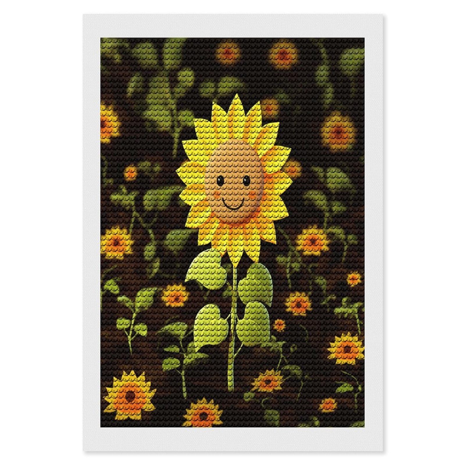 Cute Sunflower Diamond Art Kits for Adult Round Full Drill Diamond Dots Paintings for Beginner Picture Art DIY Diamond Painting Kits 5D Diamond Art Painting for Home Wall Decor 8"x12"