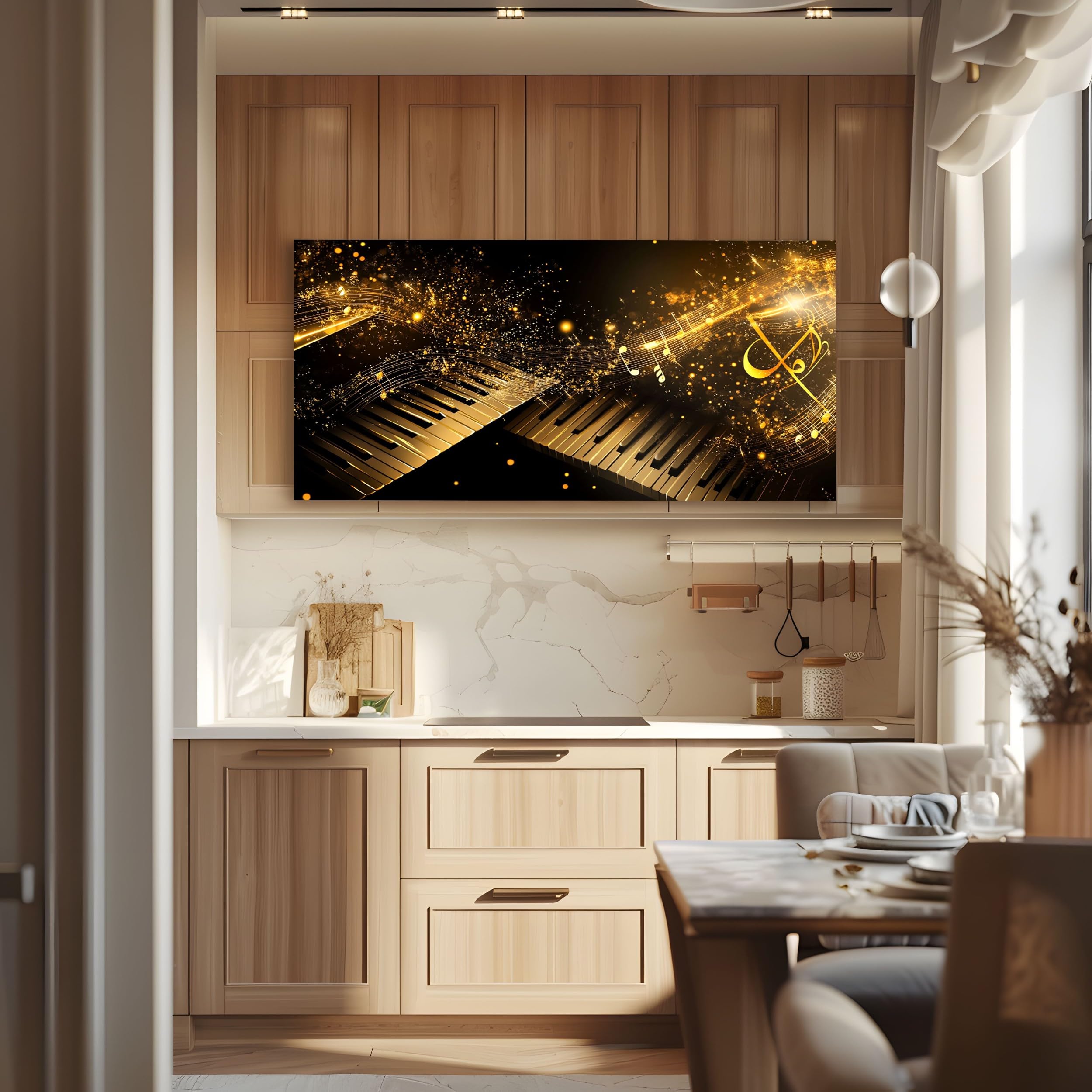 Decorazioni da Parete Moderne per Soggiorno Tema Senza Cornice 70x140cm | Musicale Pianoforte Quadro Grande su Tela Spartito con Chiave Classica Stampa Cielo Stellato di Lusso Camera da Letto Salotto