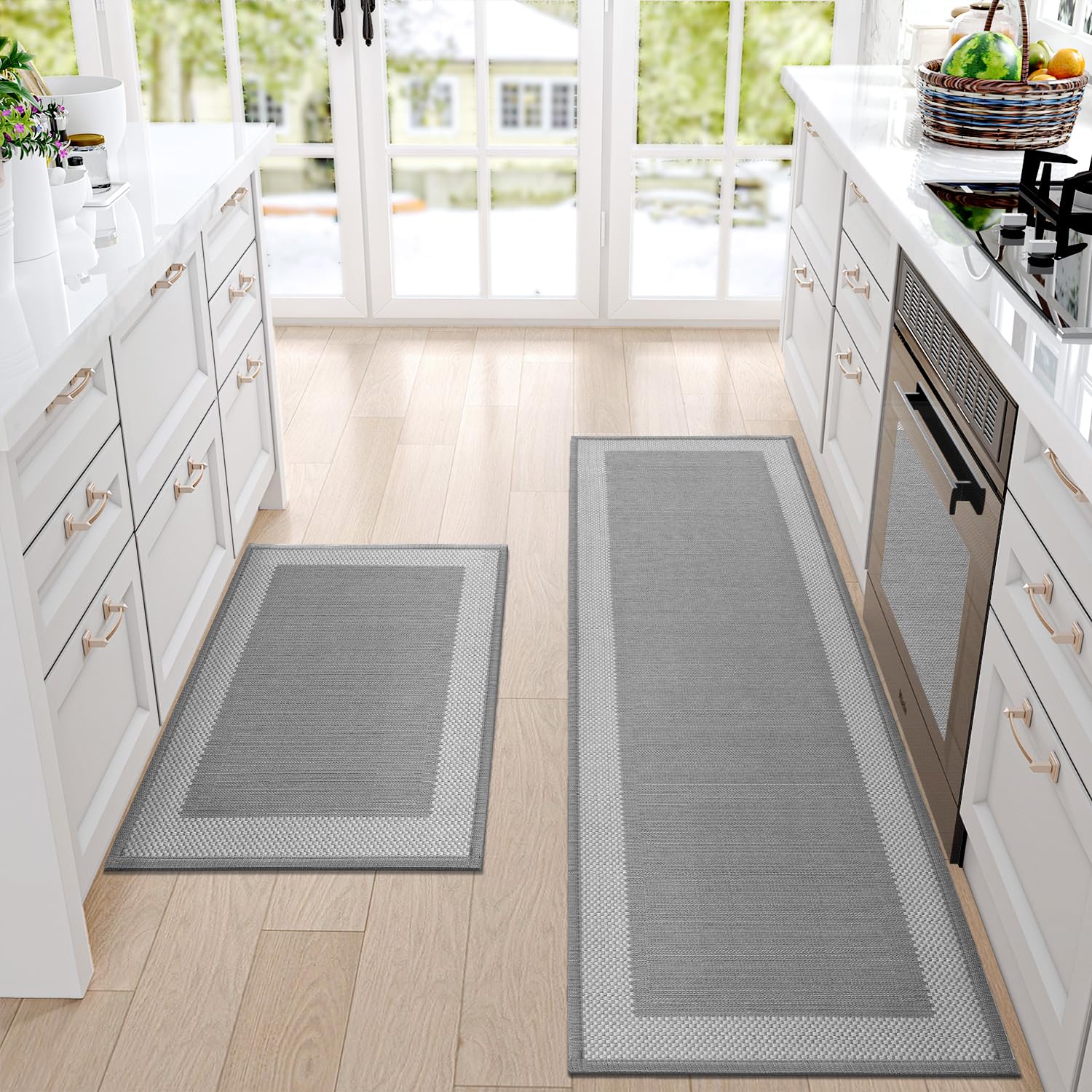 DEXI Kitchen Rugs and Mats for Floor Non Skid Washable Runner Rug in Front of Sink, Laundry Room, Hallway, 17"x29"+17"x59", Grey