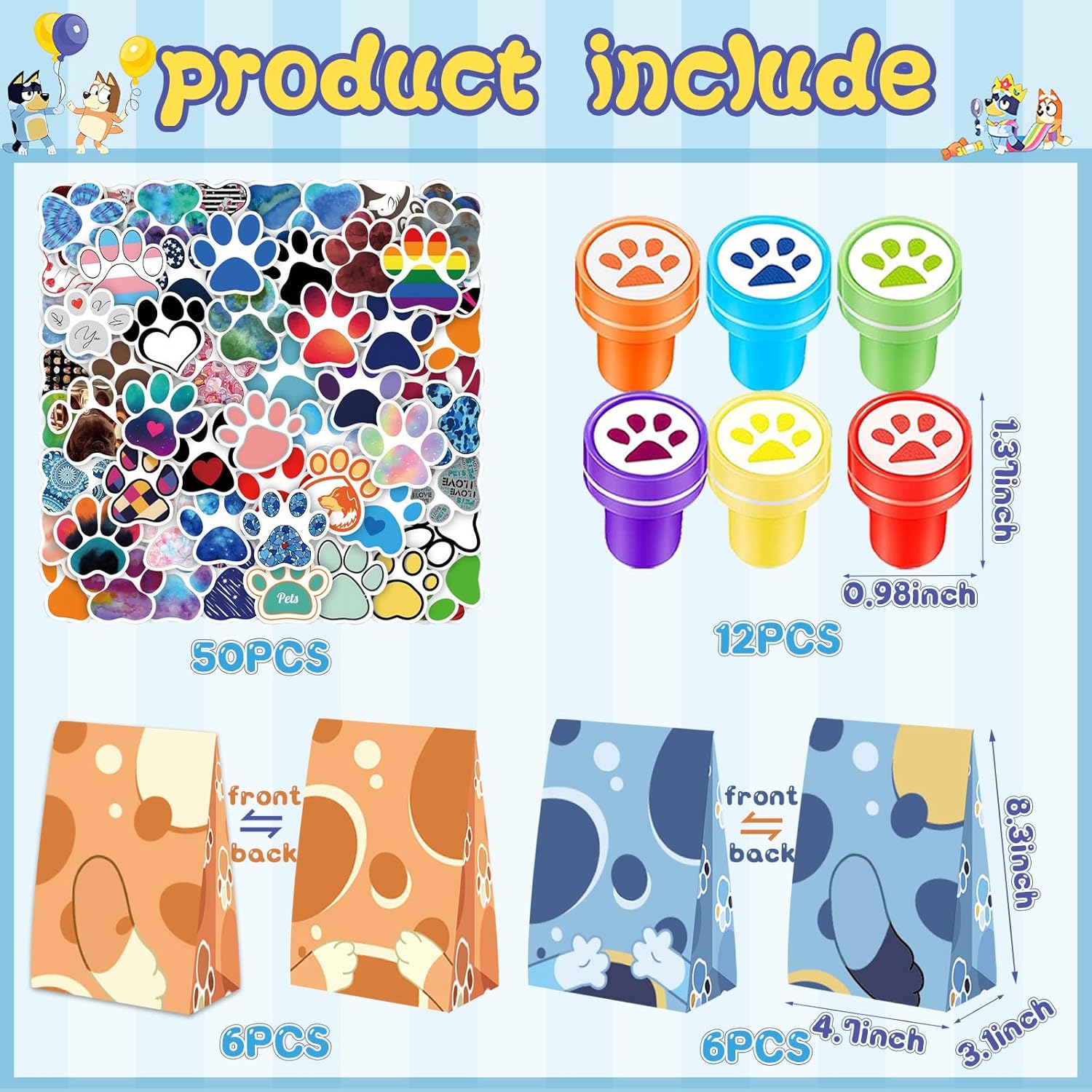 Dog Paw Party Favors Set - 120pcs Dog Paw Theme Party Supplies with Slap Bracelets, Bubble Wands, Stickers, Straws & Gift Bags for Birthday Rewards for Party Education - Image 2