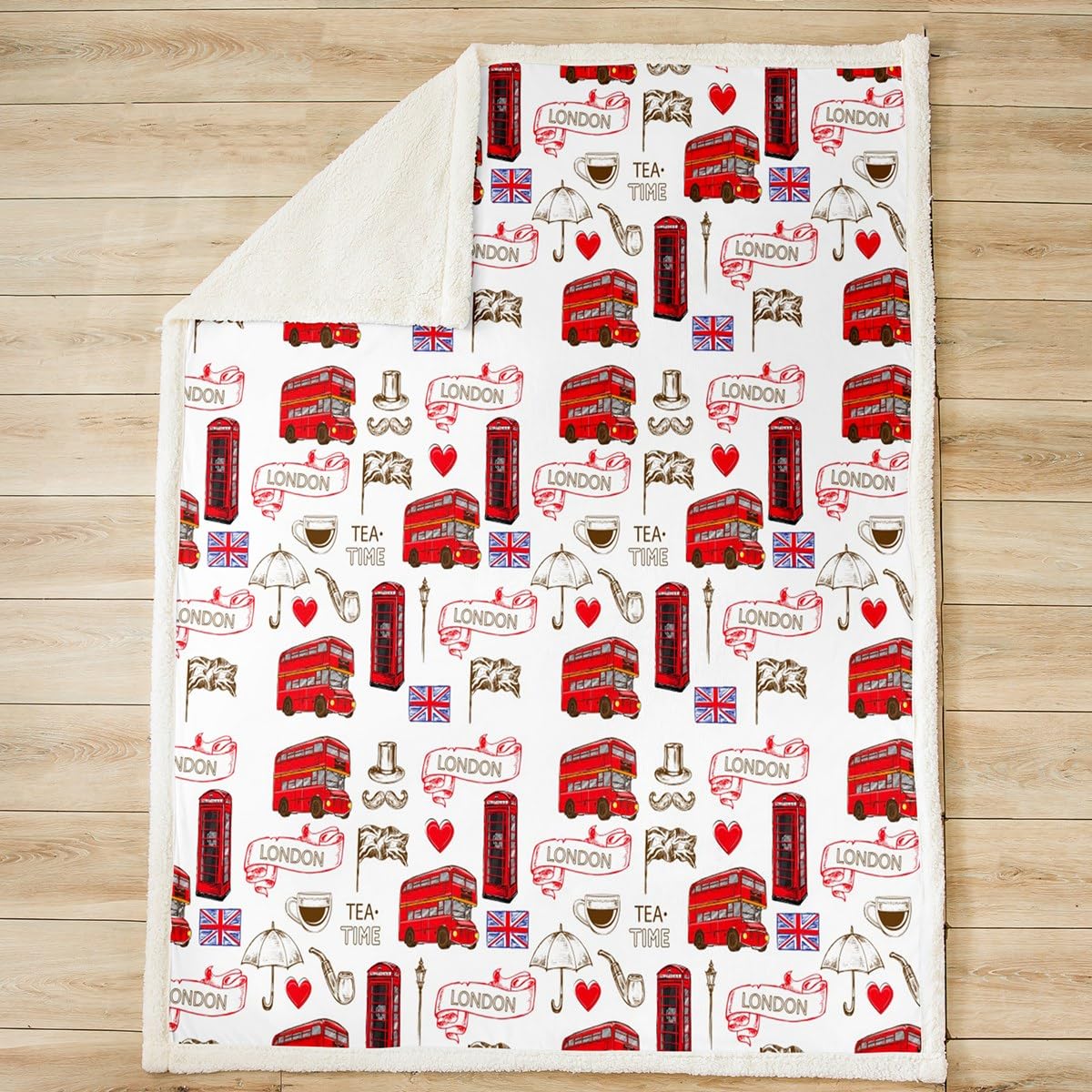 British Sherpa Blanket London Urban Fleece Throw Blanket for Bed Sofa Kids Red Bus Plush Blanket Utra Soft England Flag Fuzzy Blanket Retro Telephone Booth Flannal Blanket Double 60x79 Inch - Image 2