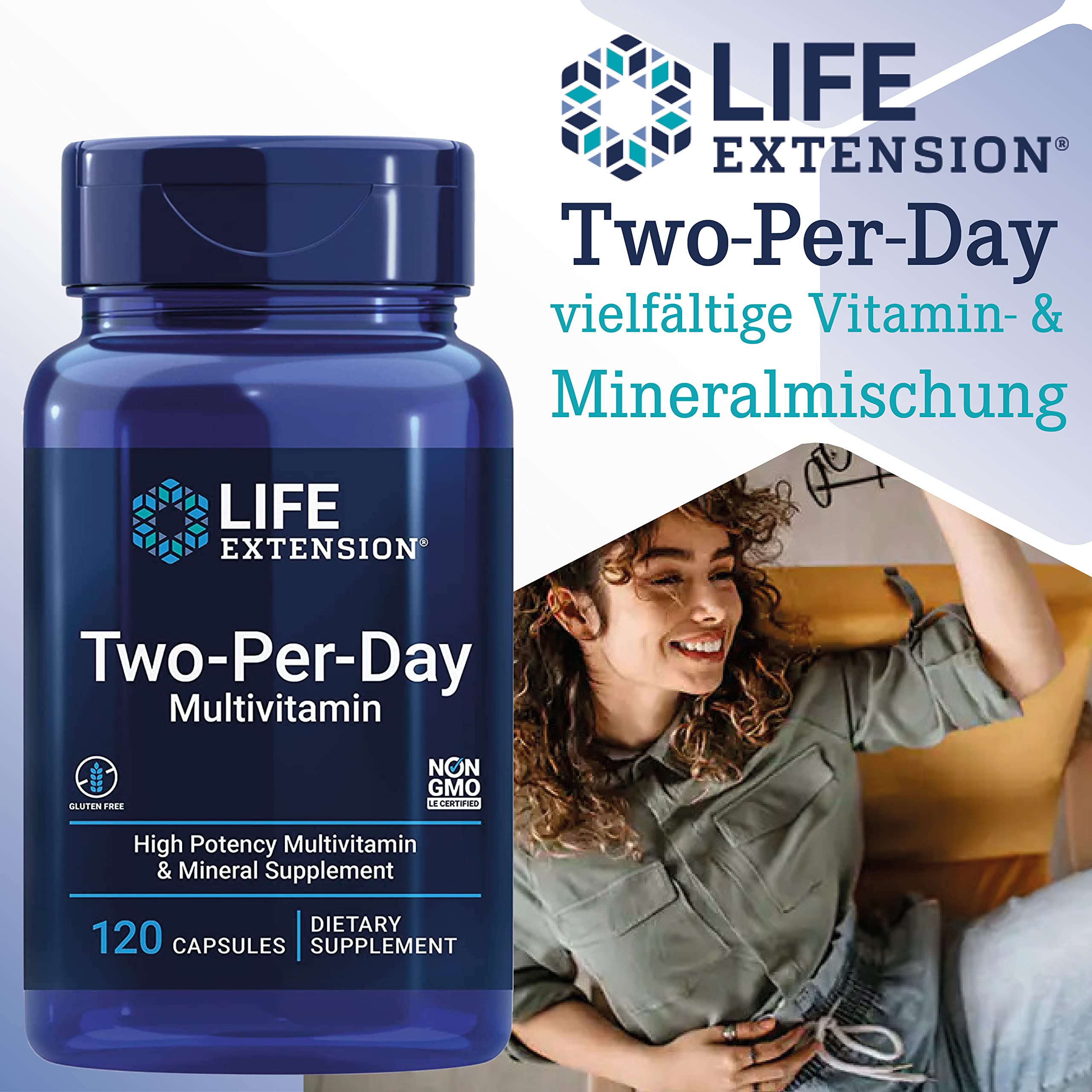 Life Extension, Two per Day, 120 glutenfreie Kapseln, breites Spektrum an Vitaminen je Dosis, Sojafrei, GMO frei, Geschmacksneutral