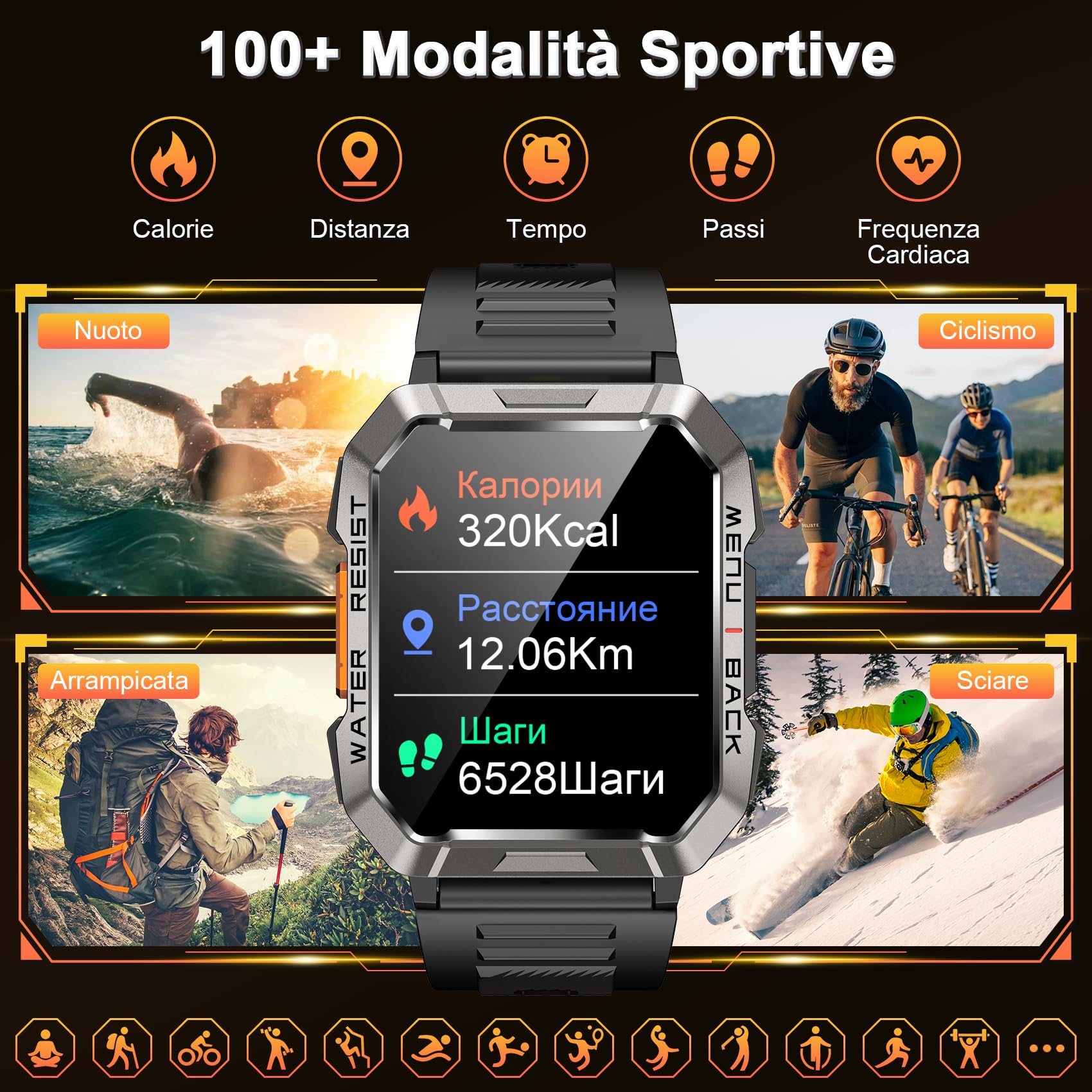 Baolubao Militare SmartWatch Uomo(Rispondi/Effettua Chiamate), Fitness Tracker con Torcia/Bussola/900mAh Batteria /24H Cardiofrequenzimetro/Sonno/ SpO2/100+ Modalità Sport per Android IOS