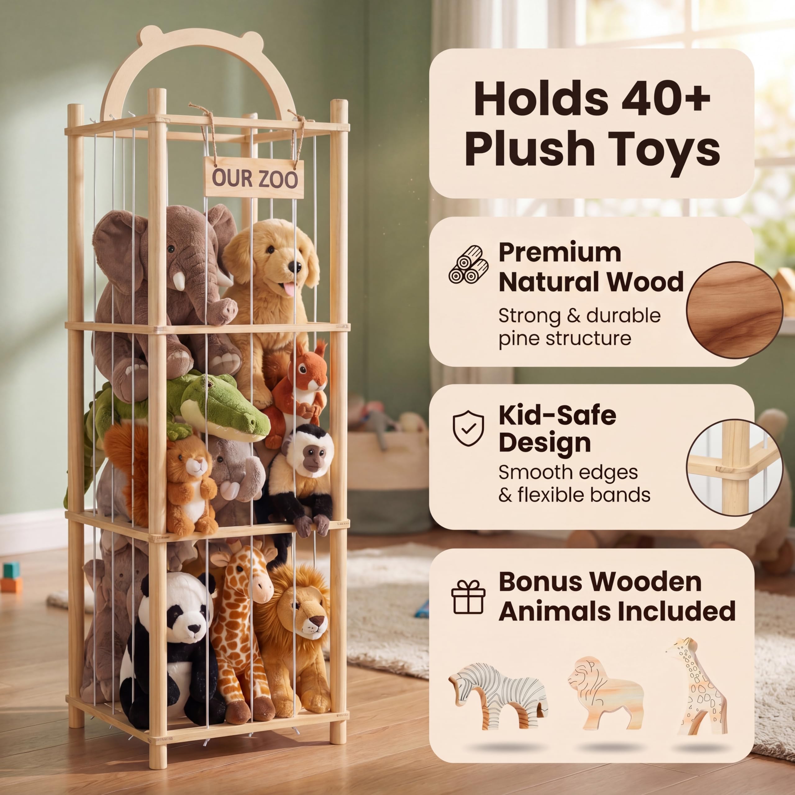Amazon.co.jp: SORTIVO(ソルティボ) 木製ぬいぐるみ収納 動物の置物3個 