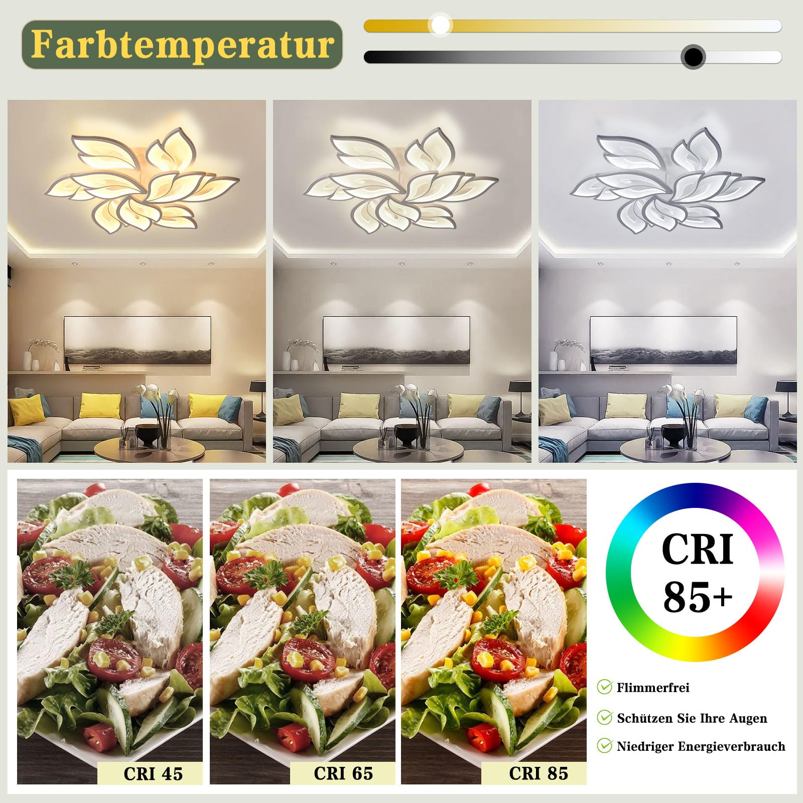 Sky angle Plafoniera LED Soffittocon ALEXA e Google Home, Lampada da Soffitto Moderna Design a Petalo Elegante per Soggiorno Camera da Letto Sala da Pranzo Bagno (Diametro 84cm)