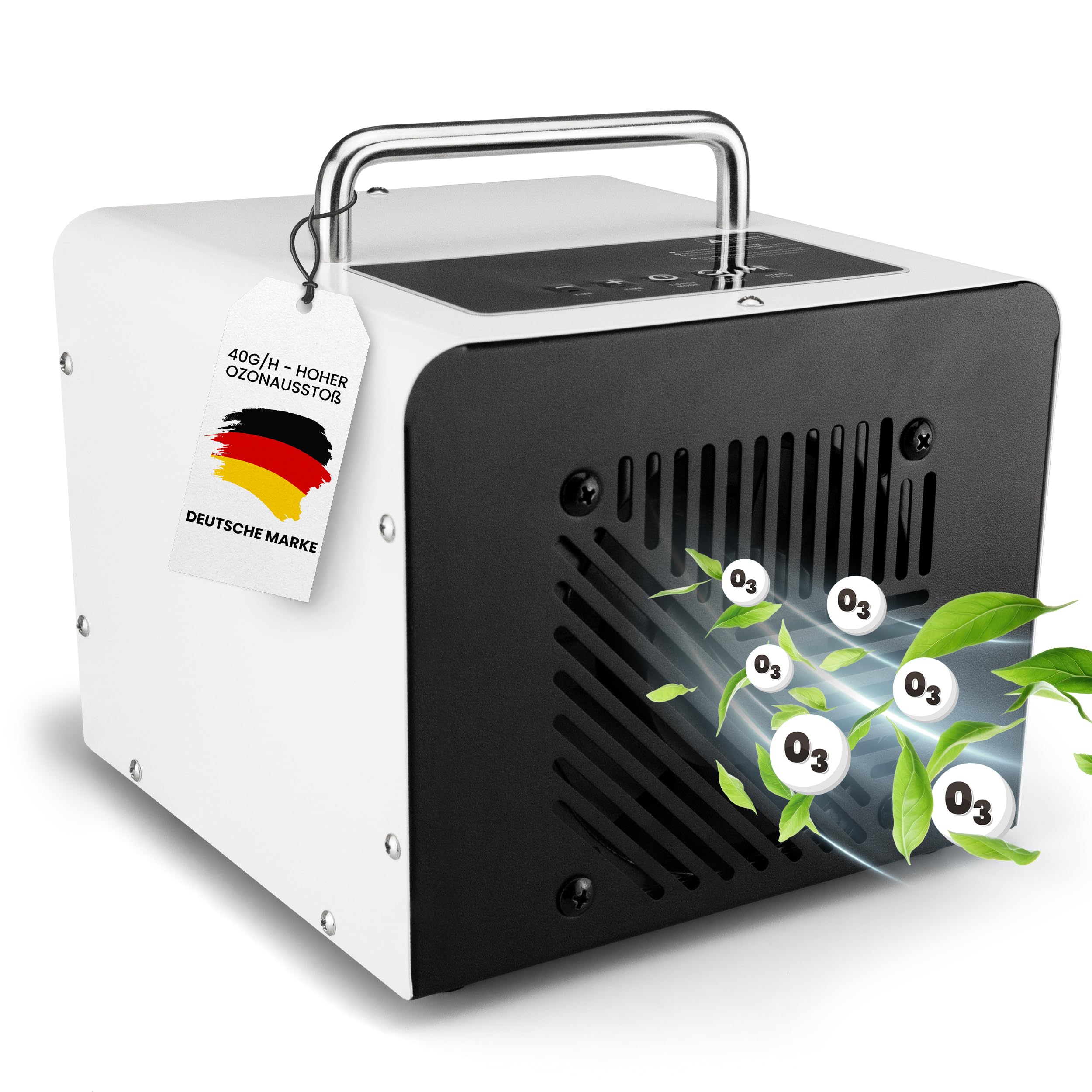 Ozongenerator, 40.000 mg/h Ozonleistung – Ozongerät Luftreiniger & Geruchsentferner für Auto, Wohnbereich, Küche, Keller, Gewerbe und mehr – Effizienter Raumluftdesinfektor für Frische & Reinheit