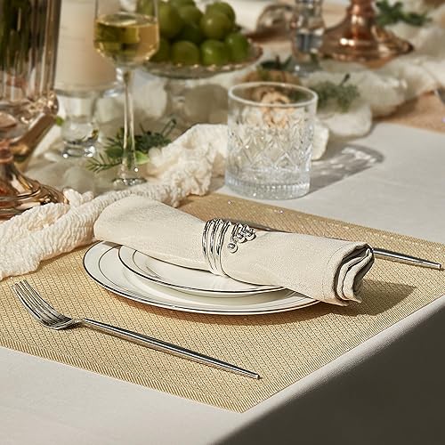 Miniatura 2 de Leetaltree Juego de 6 manteles individuales de lujo con lentejuelas doradas, impermeables, lavables, para bodas, aniversarios, uso diario,