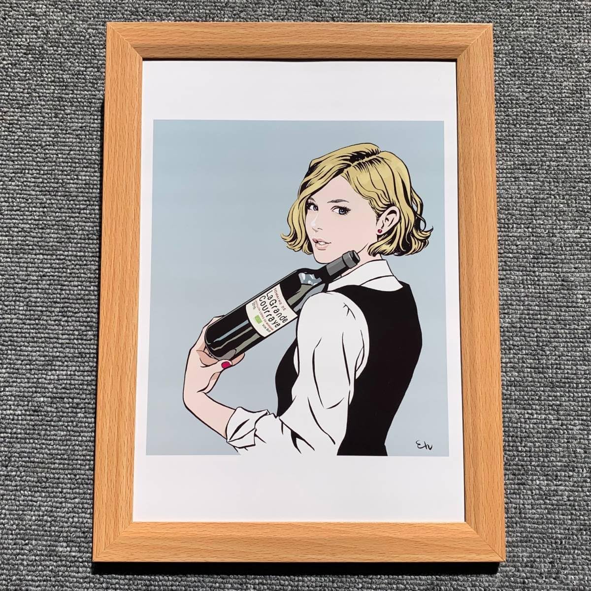 Amazon.co.jp: □江口寿史『ワインボトルと美女 R』B5サイズ 額入り