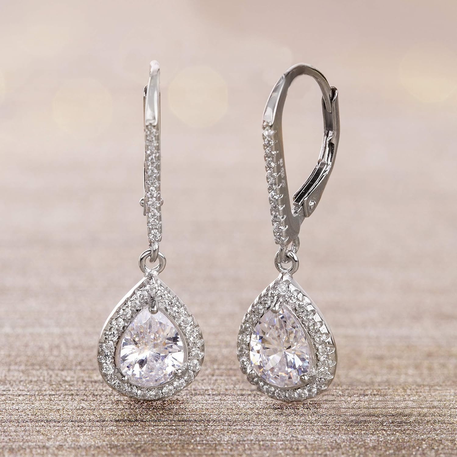 Lesa Michele 2 Cttw Cubic Zirconia Teardrop Dangle Earrings for Women Rhodium Plated 925 Sterling Silver - Image 4