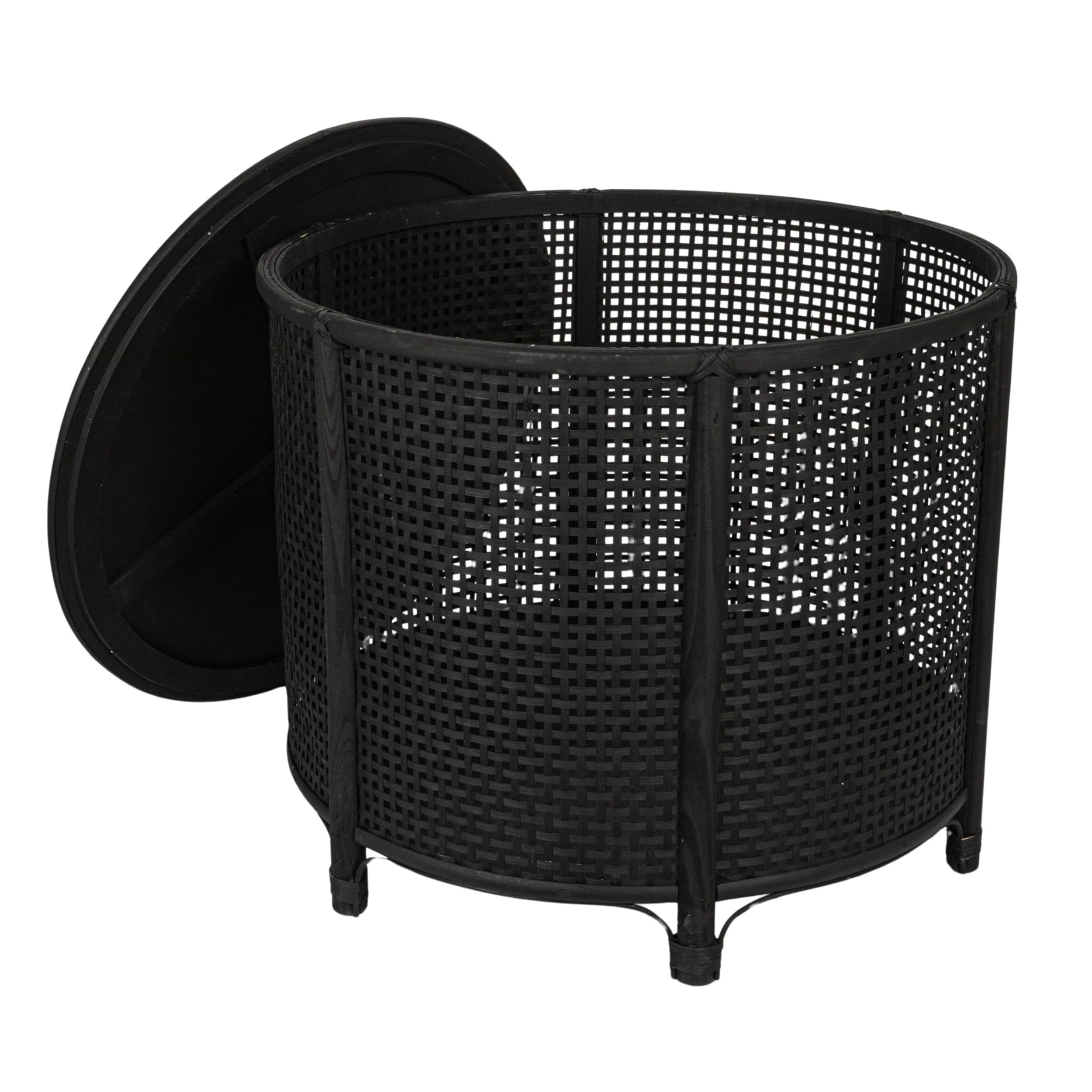 Creative Co-Op Round Bamboo and Rattan Accent Storage Table, Black