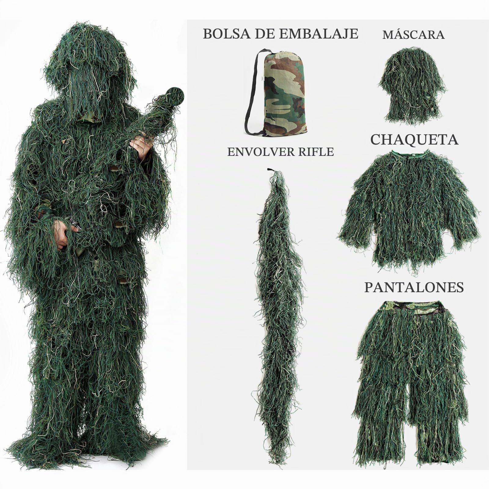 Maizoon 5 en 1 Traje Ghillie 3 Estilos de Ropa de Camuflaje Ideales para la Caza Militar Francotirador Airsoft y Paintball