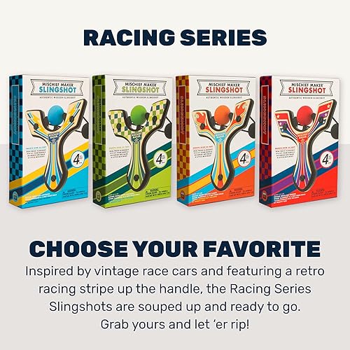 Miniatura 9 de Mischief Maker Slingshot de madera - Serie Racing - Tirachinas de madera real para niños, 4 bolas de espuma suave y bolsa de almacenamiento - A