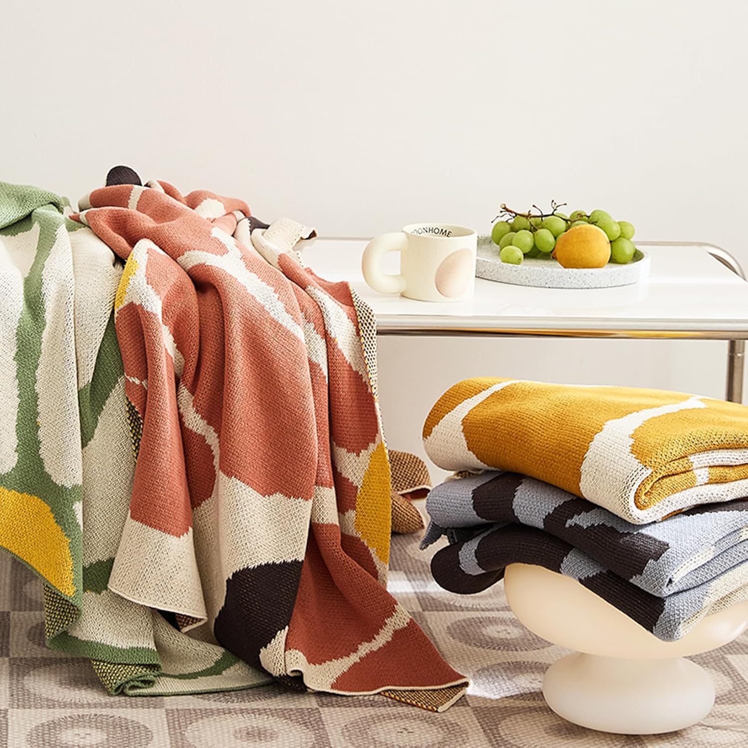 Luxurious All-Season 100% Cotton Blanket – Breathable Sofa Throw Blanket with Vibrant Design, Ideal for Couch and Bed, Decorative & Comfortable, 51 x 63 Inches (Turmeric) - Image 6