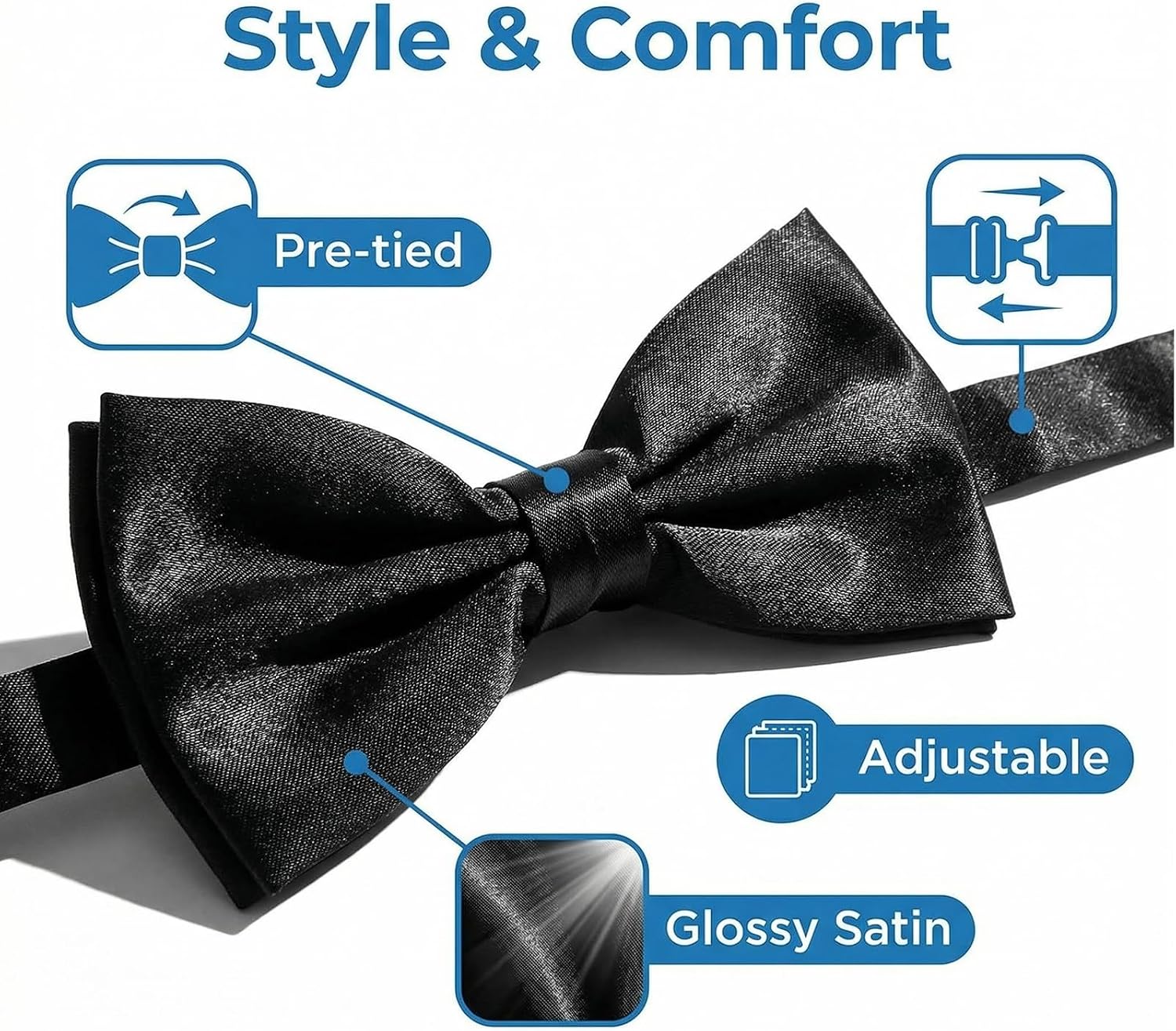 Bow Ties for Men Women Satin Solid Color Pre-tied Bowties 2.5in×4.5in Events Adjustable Formal Wear