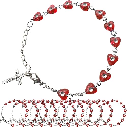 WE Confirmación Rosario Pulsera Favor (12PCS) Recuerdos de confirmacion brasalete Pulsera roja para invitados, Acrílico, No es una piedra preciosa