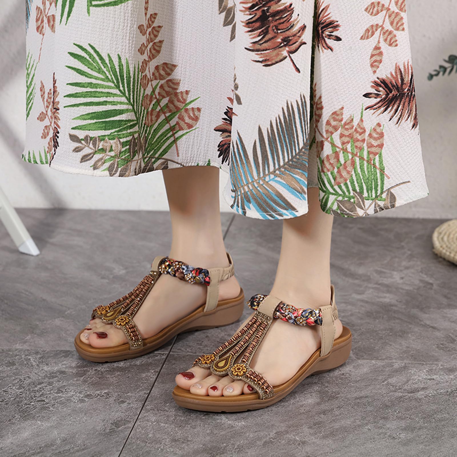 Meik Mangni Mujer Sandalias Planas Verano Bohemio Sandalias de Playa Punta Abierta Clip Toe Pisos Cómodo Casual Zapatos 36-42 EU