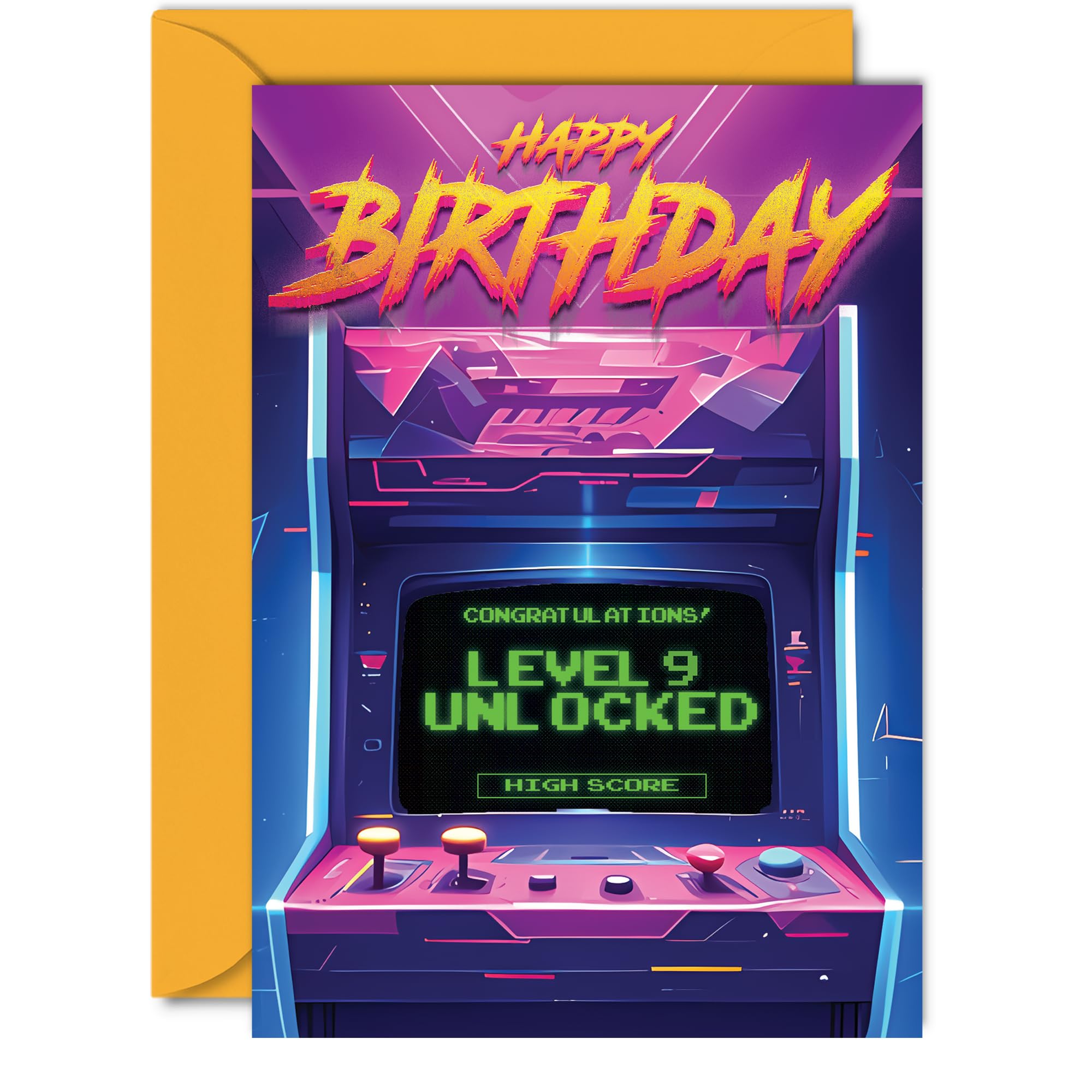 9th Gamer Birthday Cards for Boys Girls - Level 9 Unlocked - Happy 9 Birthday Card for Son Daughter Nephew Niece Grandson, 5x7 Inch Nine Ninth Bday Video Game Greeting Cards