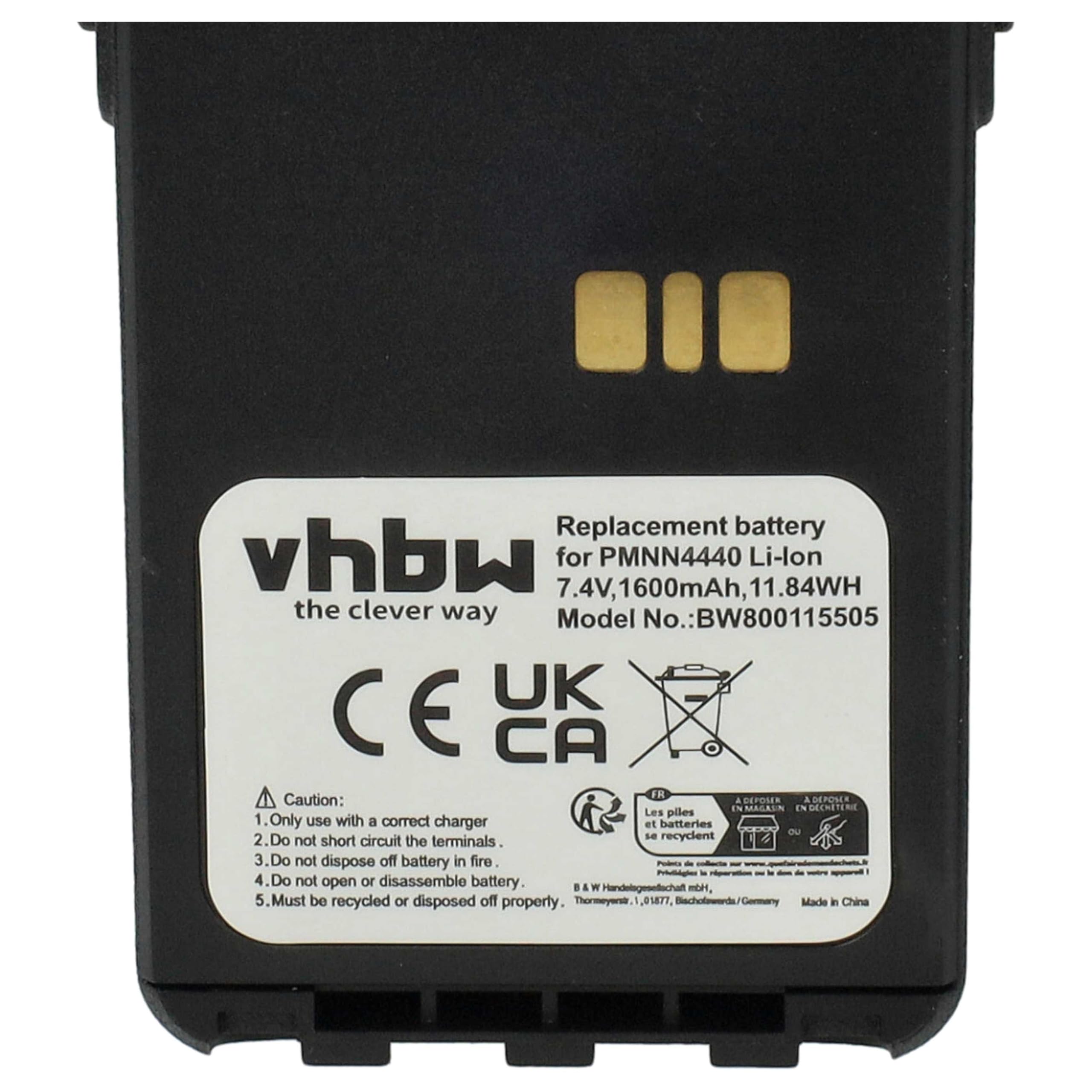 vhbw 2X Batterie Compatible avec Motorola MOTOTRBO DP3441 Radio Talkie-walkie (1600mAh, 7,4V, Li-ION)