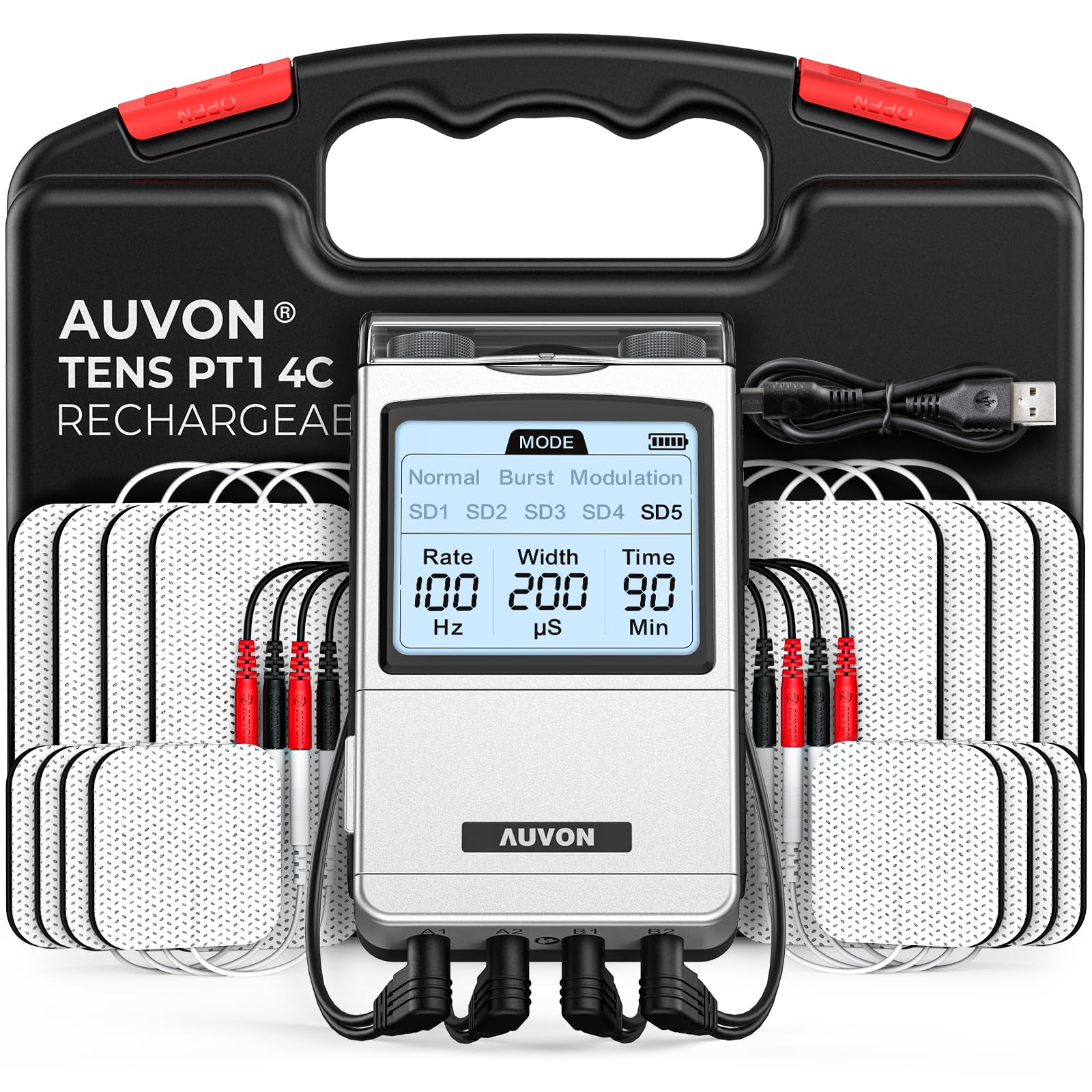 AUVON Rechargeable 4-Channel TENS Unit